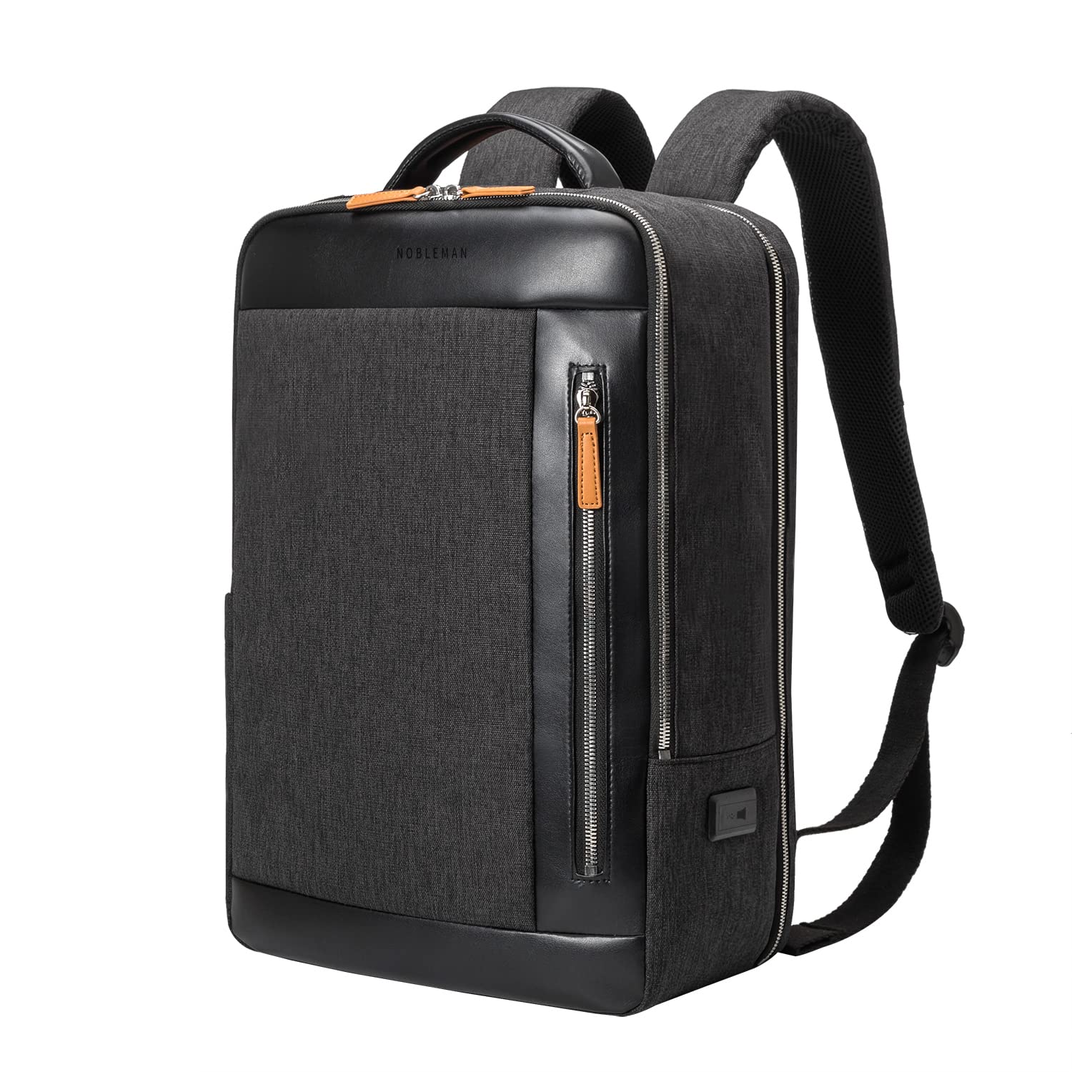 NOBLEMAN Professional Luxury Expandable Leather Laptop Backpack for Men, Waterproof Business Travel Office Backpack Fits 17 Inch Tech Laptop, Perfect for Executive, College, and Daily Commute (Black)