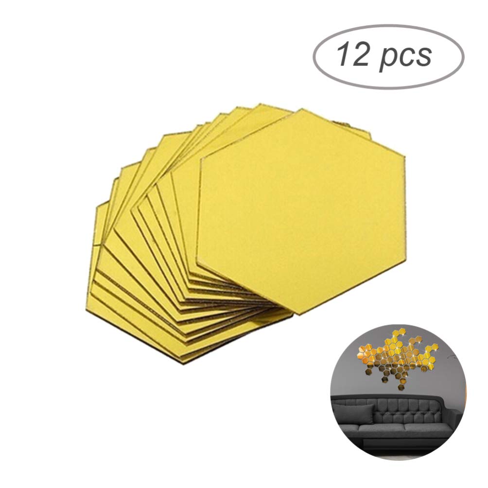 12-Piece Hexagon Mirror Wall Stickers - DIY Self-Adhesive Decorative Wall Decals for Home & Office Decor | Perfect for Bedroom, Living Room, Bathroom Mirror Accents