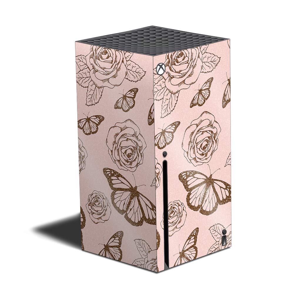 MightySkins Glossy Glitter Skin Cover for Xbox Series X - Butterfly Garden Design | Durable High-Gloss Protective Decal | Easy to Apply & Remove | Made in USA | Perfect for Gaming Setups & Personalized Decor