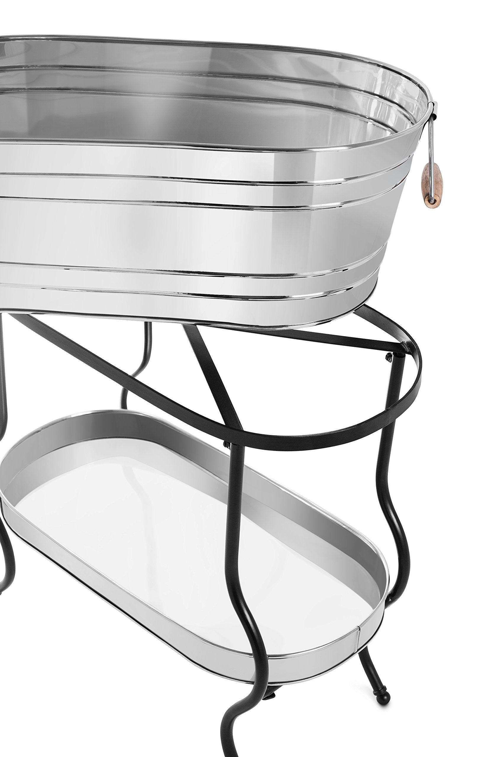 BIRDROCK Stainless Steel Beverage Tub with Stand & Wooden Handles - 5 Gallon Ice Bucket with Bottom Tray for Parties - Indoor/Outdoor Drink Cooler for Entertaining, BBQ, Poolside & Tailgating