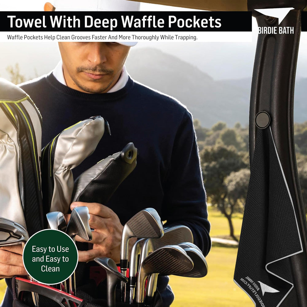 Premium Black Magnetic Golf Towel - Ultra Absorbent Microfiber Birdie Bath Towel for Golfers | Perfect for Club Cleaning, Sweat Absorption & Course Maintenance