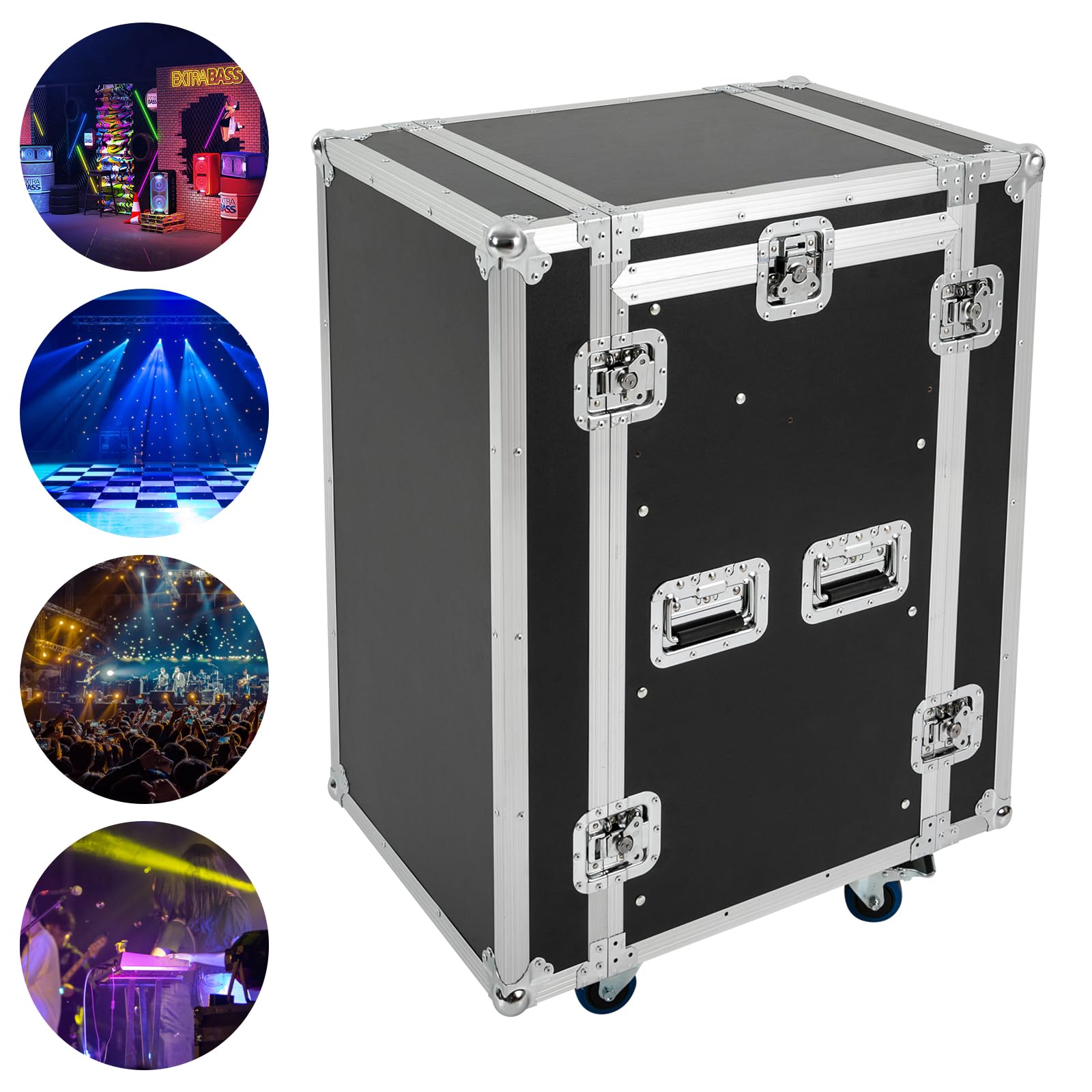 14U Heavy-Duty PA DJ Rack Cabinet - Professional Tour-Grade ATA Case with 4 Wheels, Large Mixer Countertop & Easy Assembly - Perfect for Live Performances, Studio Setup & Mobile DJ Gigs