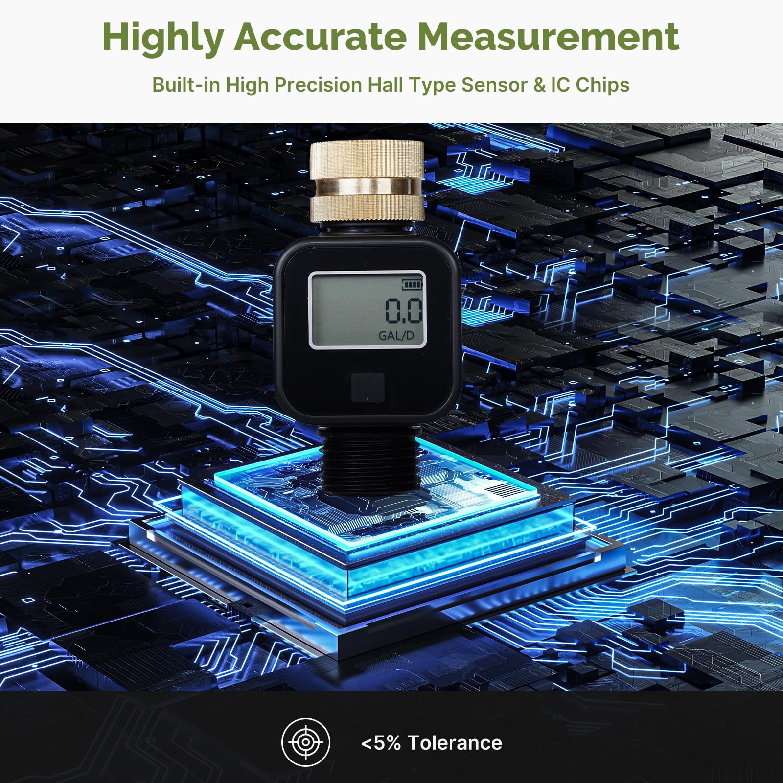MOES Digital Water Flow Meter with Brass Inlet & Metal Thread - Accurate Gallon/Liter Measurement for RV Water Tanks, Garden Hose, Lawn Sprinkler & Nozzle Sprayer | Perfect for Outdoor Watering, Irrigation Monitoring & Fluid Consumption Tracking
