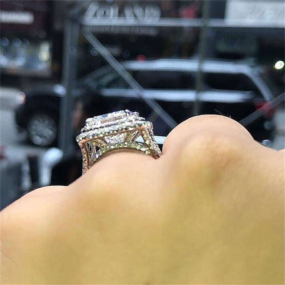 AZQ Fashion 925 Sterling Silver Princess Cut Cubic Zirconia Eternity Ring - Multi Row Shiny CZ Diamond Wedding Band for Women | Perfect for Engagement, Anniversary & Special Occasions