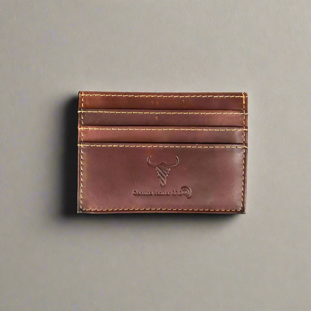 Premium Men's Cow Leather Card Holder with ID Window - Slim RFID Blocking Wallet for Everyday Carry & Travel