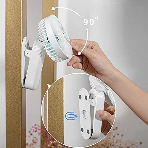 Portable Mini Clip on Fan - 2400mAh Rechargeable USB Battery Operated Stroller Fan with Magnetic Base, White - Perfect for Baby Strollers, Office Desks, and Outdoor Activities