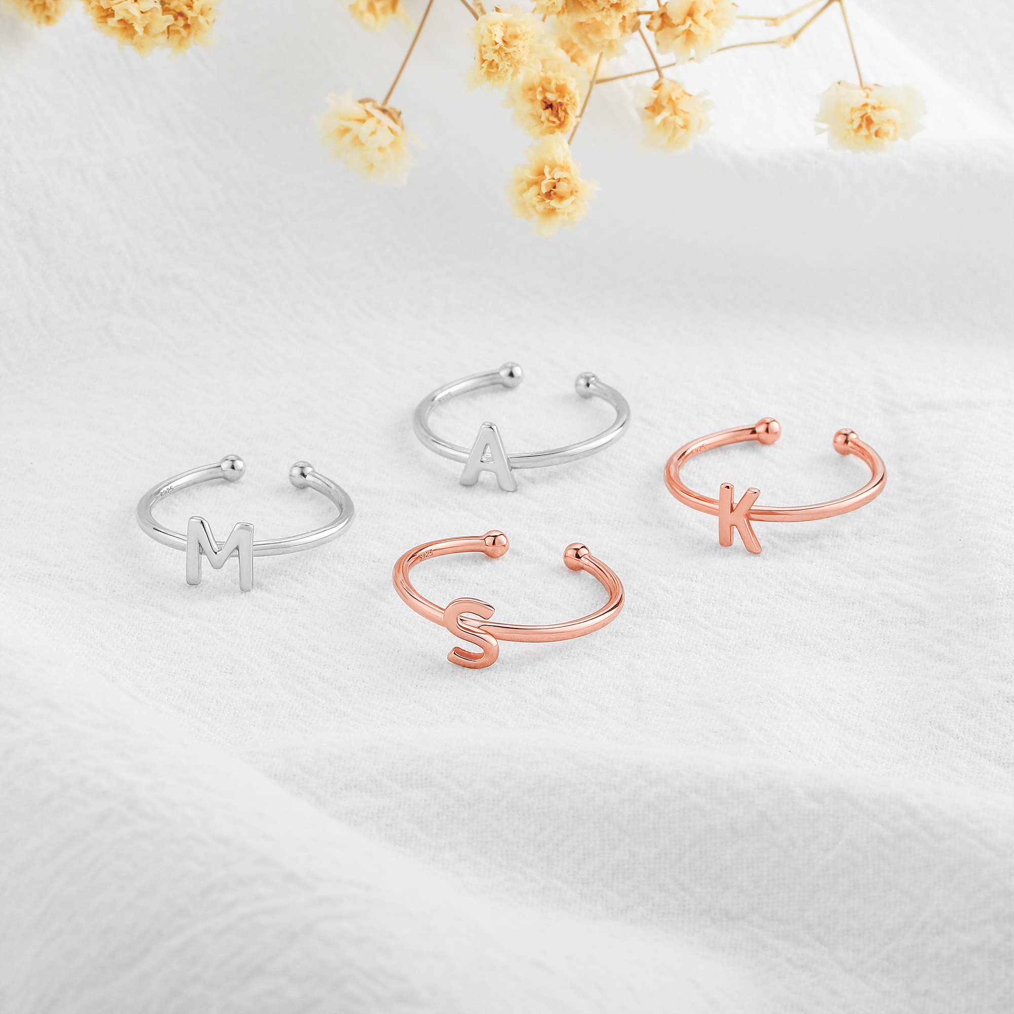 925 Sterling Silver Rings for Women - Adjustable Initial & Stackable Rings - Dainty Jewelry Gifts for Her - Perfect for Everyday Wear, Layering & Special Occasions