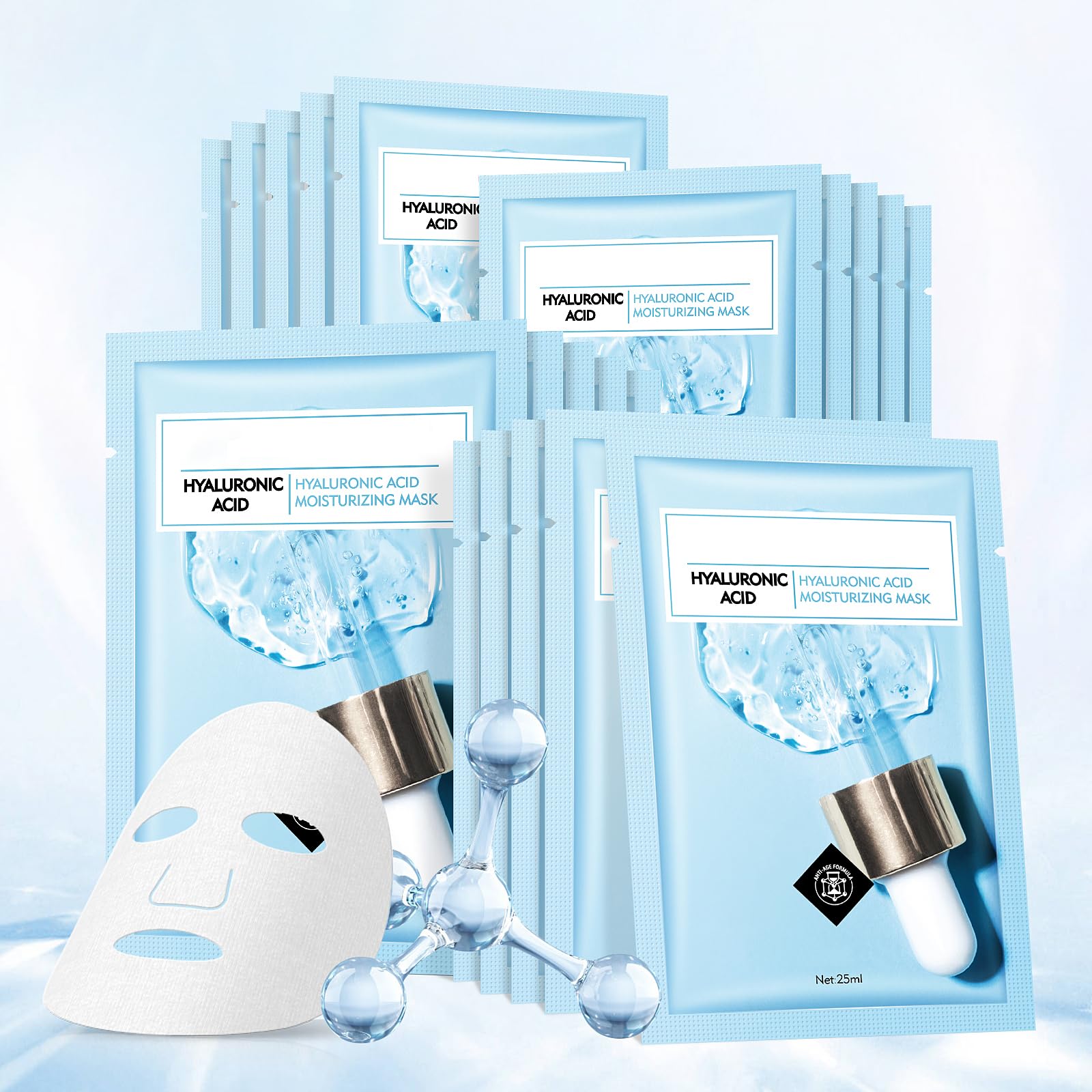 Hydrating Anti-Aging Facial Mask with Hyaluronic Acid - Deep Moisturizing Sheet Mask for Women, 10 Sheets - Skin Care, Smoothing & Rejuvenating - Perfect for Daily Hydration & Spa Night Self-Care Routine