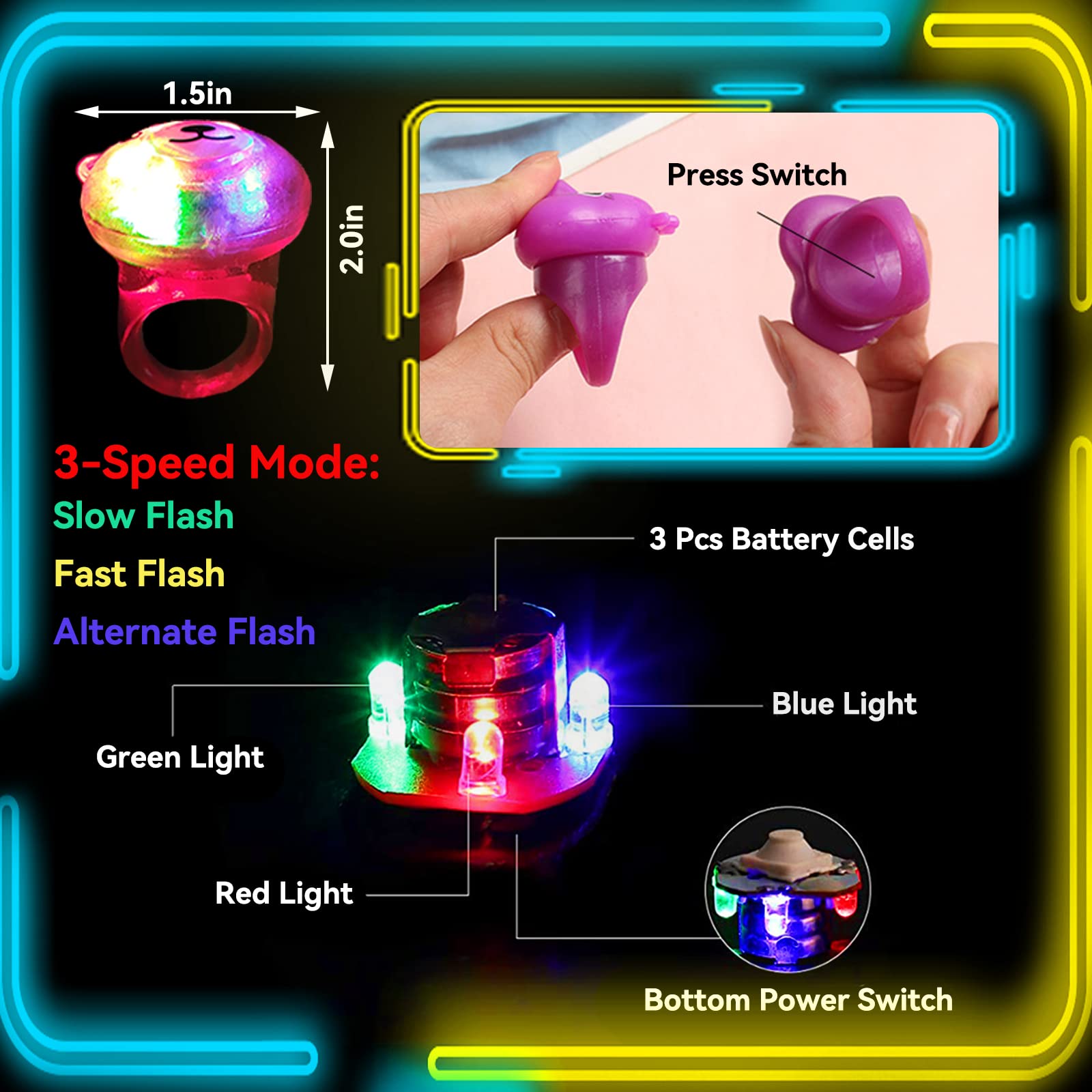 Wakestar 24 Pack LED Light Up Bumpy Rings - Glow Party Favors for Kids, Birthday Prizes, Classroom Rewards & Treasure Box Toys - Fun for Night Parties, Halloween & Christmas Celebrations