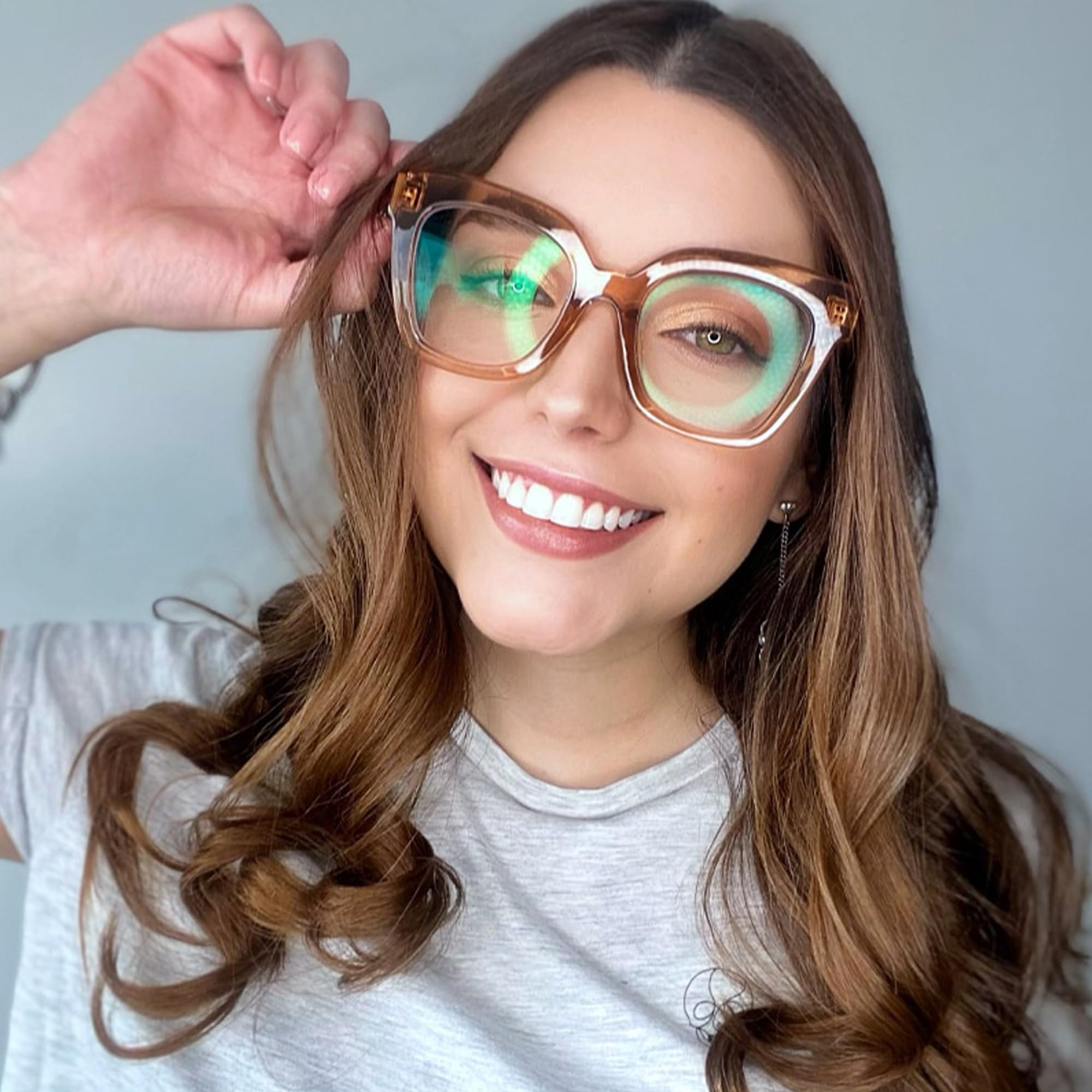Zeelool Women's Trendy Rectangle Blue Light Blocking Glasses TR90 Eyewear - Malcolm VFT0269 (VFT0269-02 Champagne, Non-Prescription Clear Lens) for Computer, Gaming & Screen Use
