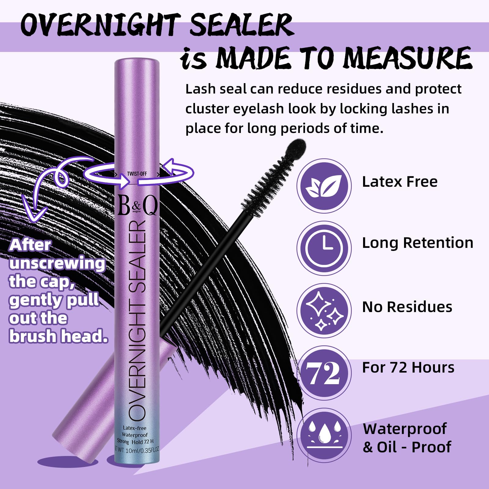 B&Q LASH Lash Seal 10ml - Waterproof Eyelash Extension Sealant for Cluster Lashes, Long Lasting Lash Bond Lock, Overnight Lash Sealer (Black) - Perfect for Salon Professionals & DIY Lash Extensions at Home
