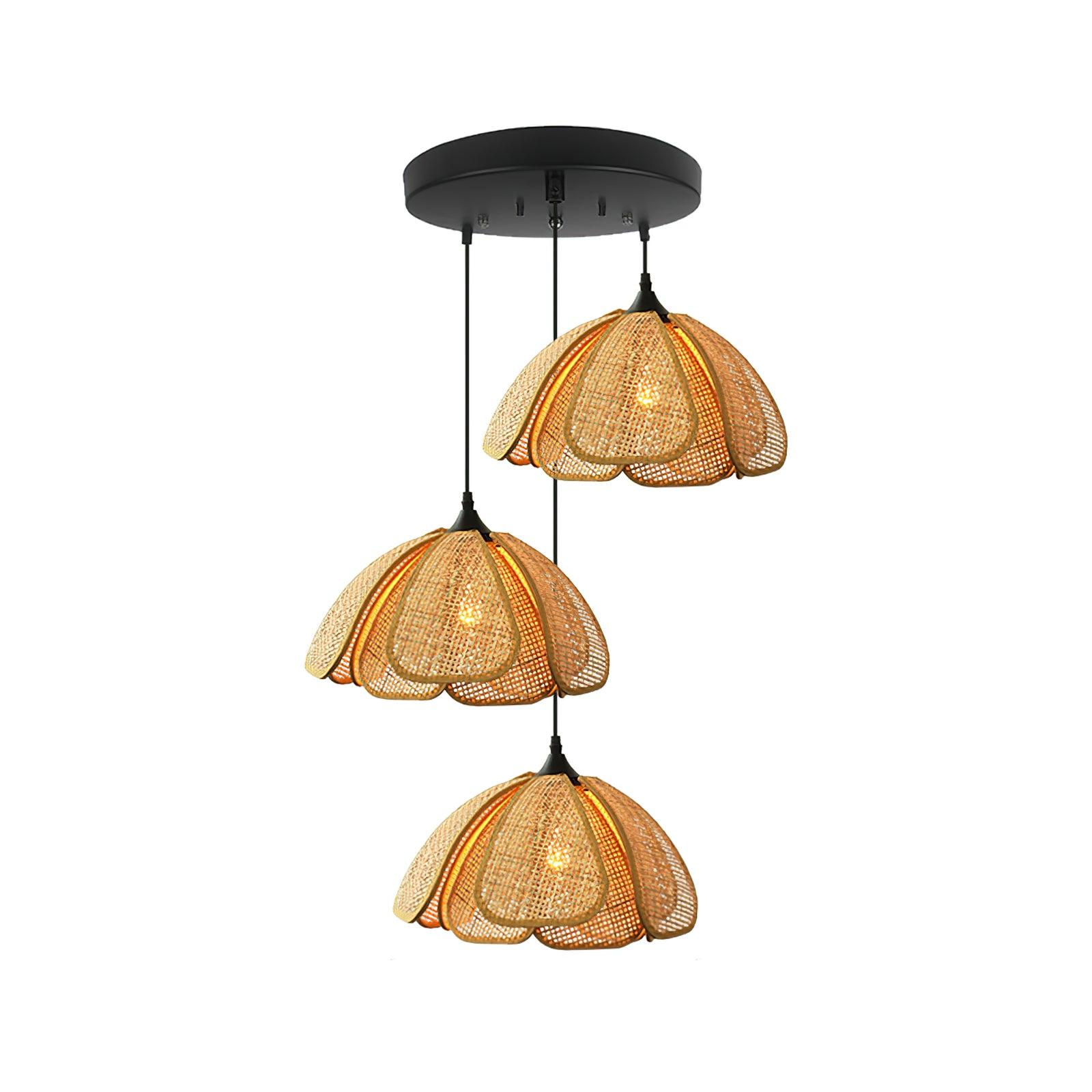 Handwoven Bloom Rattan Pendant Light - Natural Boho Ceiling Lamp for Living Room, Bedroom & Dining Room - Eco-Friendly Wicker Hanging Light Fixture for Indoor Decor
