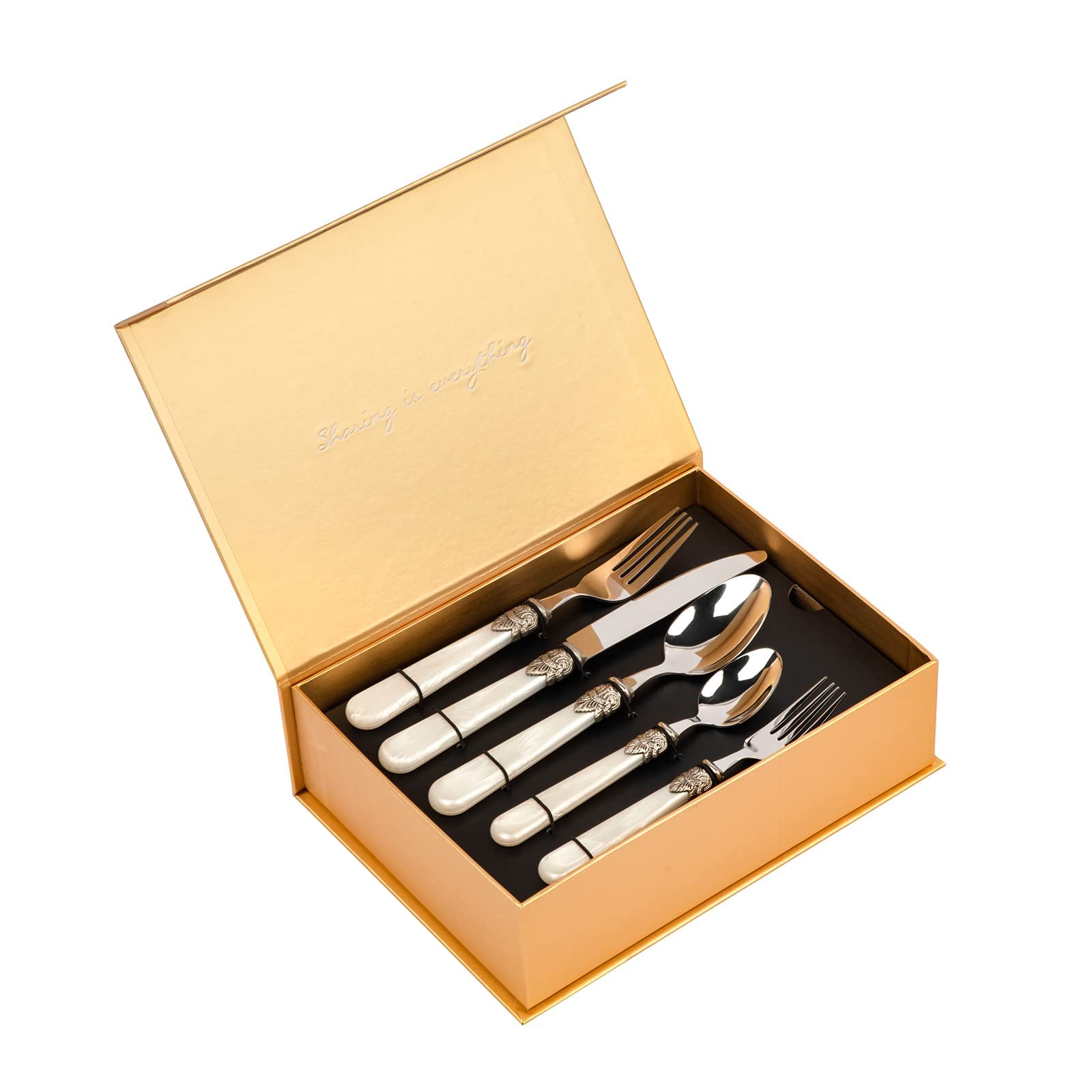 REVERIE Collection Stainless Steel Flatware Set & 4-Piece Cheese Tool Set - Elegant Dining & Entertaining Essentials for Dinner Parties, Weddings, and Cheese Platter Presentation
