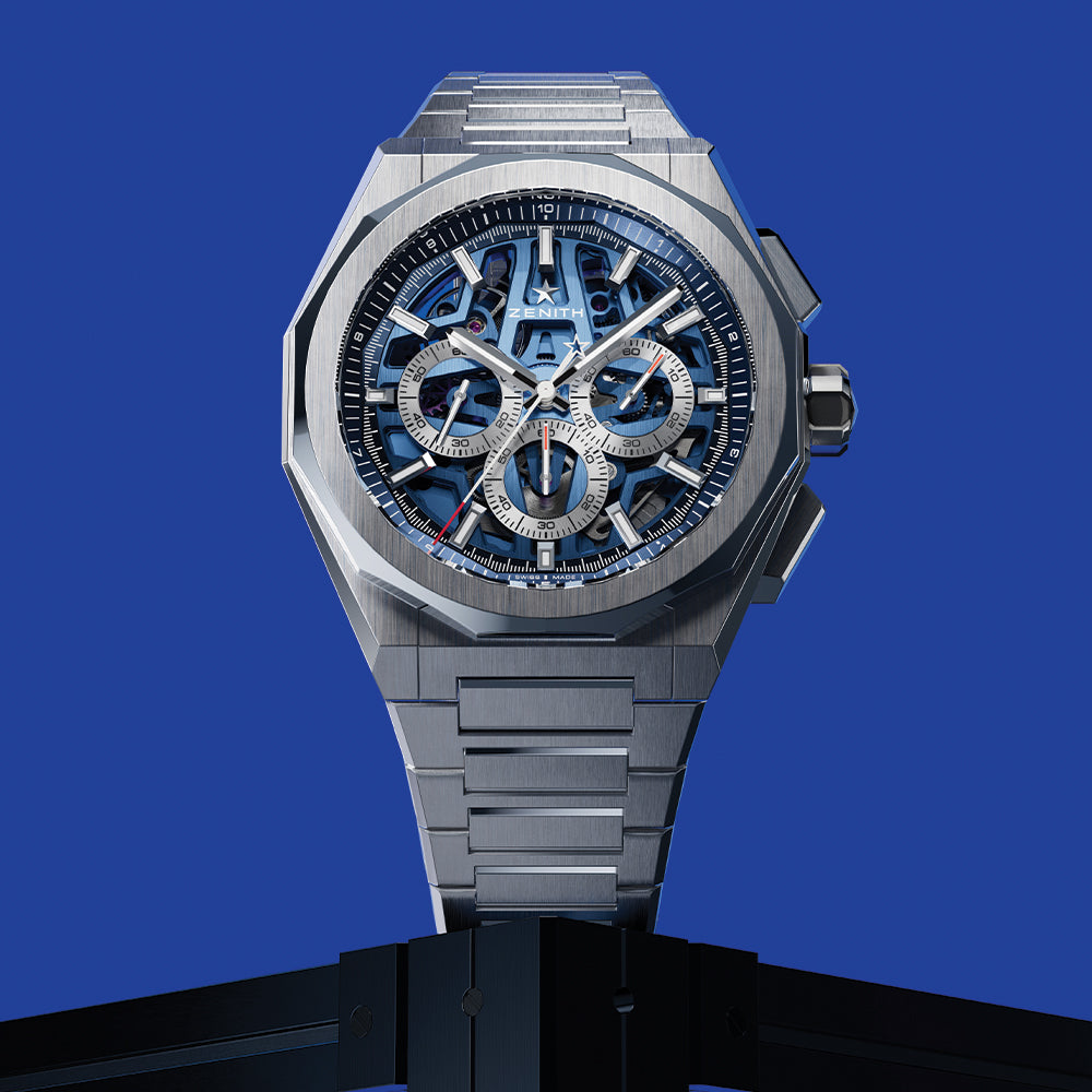 Defy Skyline Chronograph Skeleton Watch - 42mm Blue Dial Stainless Steel Bracelet for Men | Luxury Sports & Dress Watch for Business, Gifts & Special Occasions