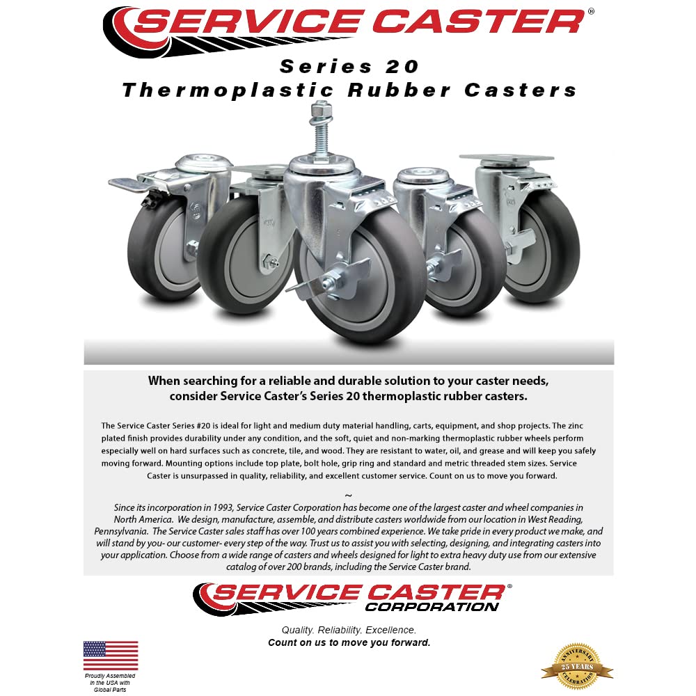 Rubbermaid Mobile Shelf Truck 5 Inch Replacement Caster Wheels Set - 4 Swivel Casters with Total Lock Brakes - Compatible with Rubbermaid Utility Carts - Heavy Duty Service Casters for Warehouse, Retail, and Industrial Use