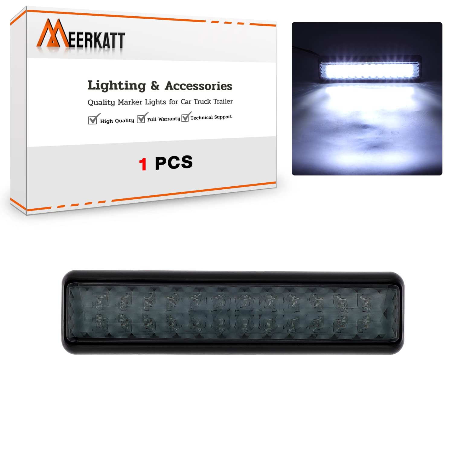 Meerkatt 8 Inch Smoked Lens White LED Clearance Light - Waterproof Reverse Backup Lamp for Trucks, Trailers, Pickups & Boats (12V DC Universal, Pack of 1) - Perfect for Night Driving & Off-Road Safety