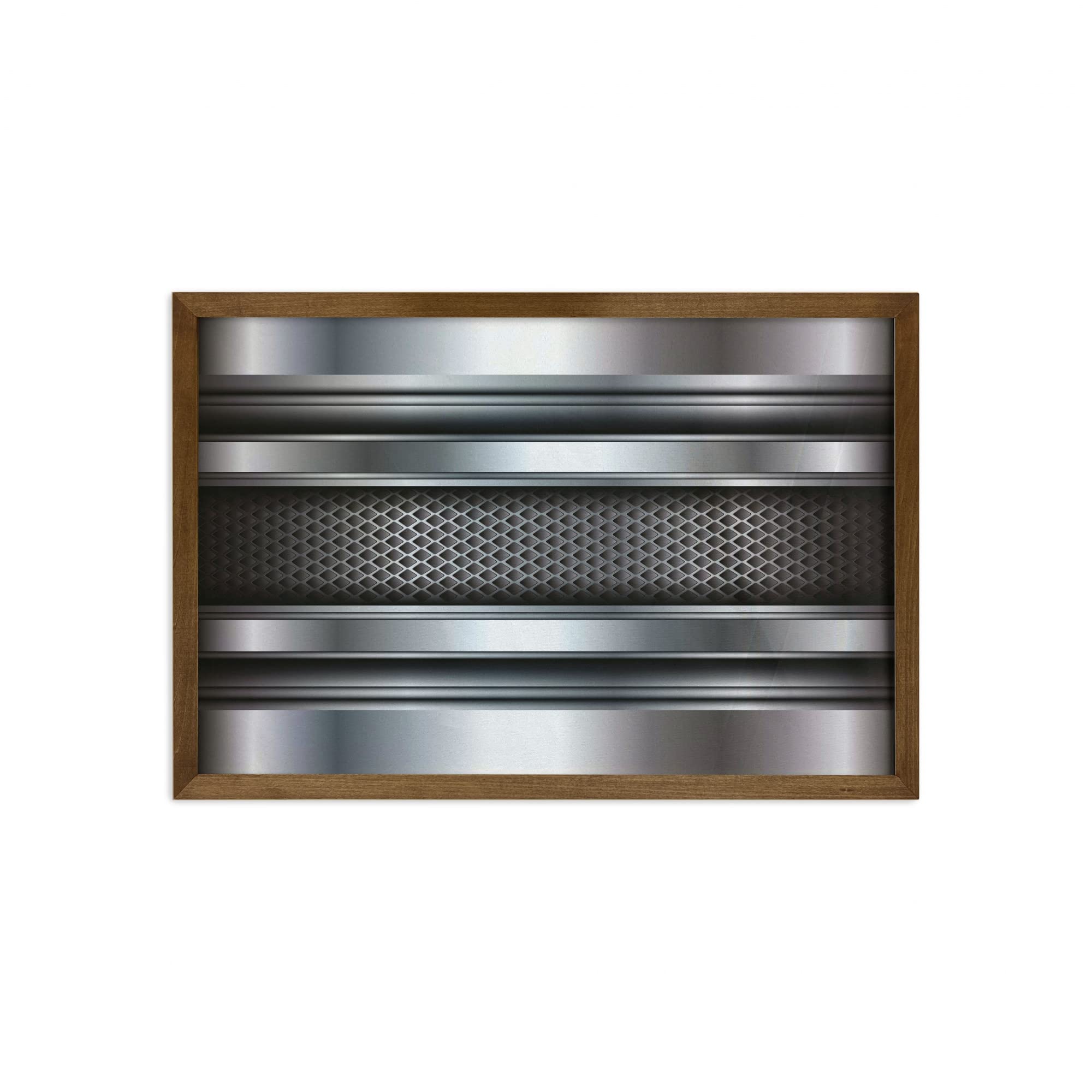 Ambesonne Grey Framed Wall Art - Realistic Steel Plates Heavy Industry Technology Print, Fabric Decor with Teak Wood Frame - 35
