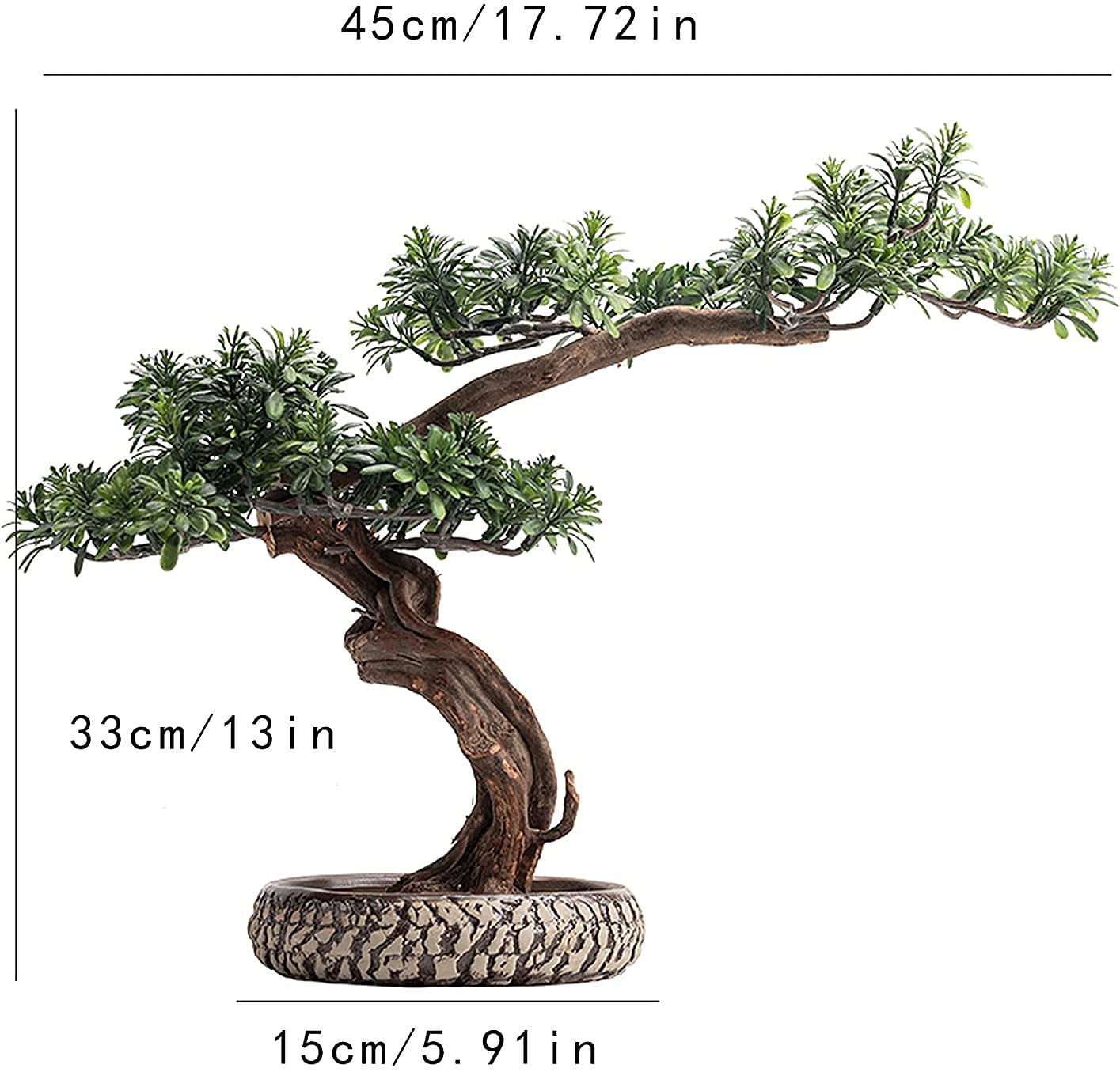 13-Inch Artificial Bonsai Tree Potted Plant - Realistic Fake Pine Bonsai for Home & Office Decor - Perfect for Desk, Living Room, Zen Garden & Gift Giving