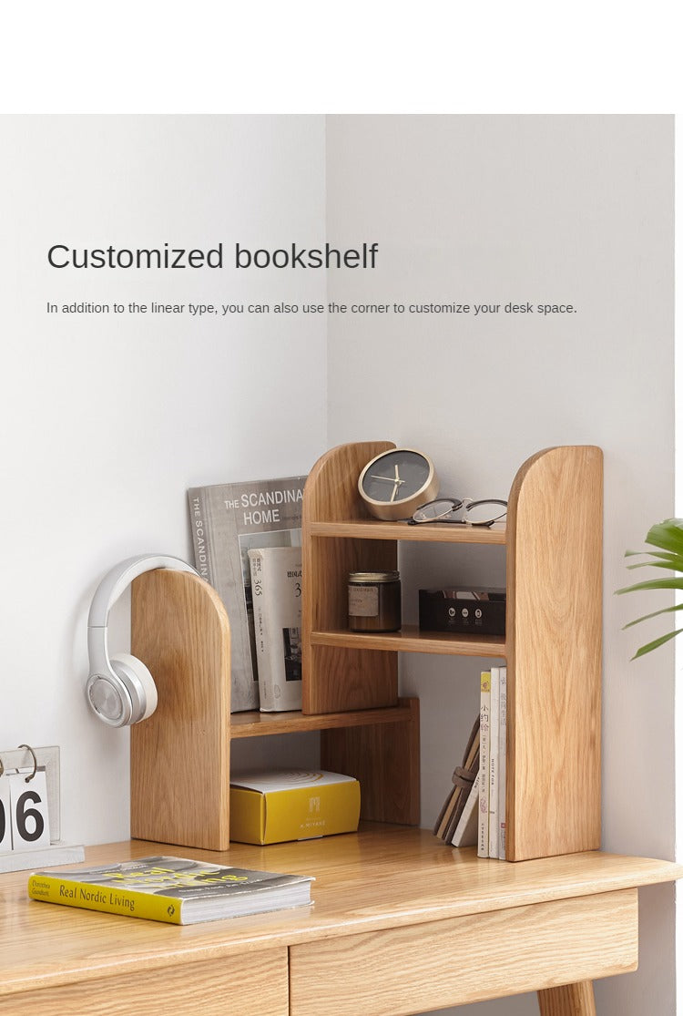 Oak Solid Wood Small Bookcase - Simple Study & Telescopic Organizing Shelf - Nordic Style Home Office & Living Room Storage Solution