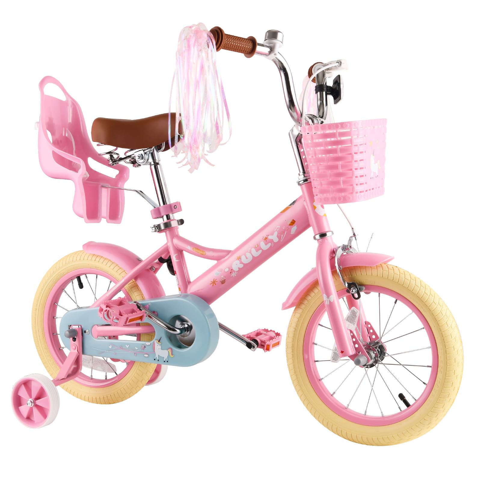 **RULLY 12 14 16 Inch Kids Bike for Girls Ages 2-7 – Training Wheels, Front Handbrake, Basket & Streamers – Toddler Bicycle for Outdoor Play, Park Rides & Neighborhood Adventures**