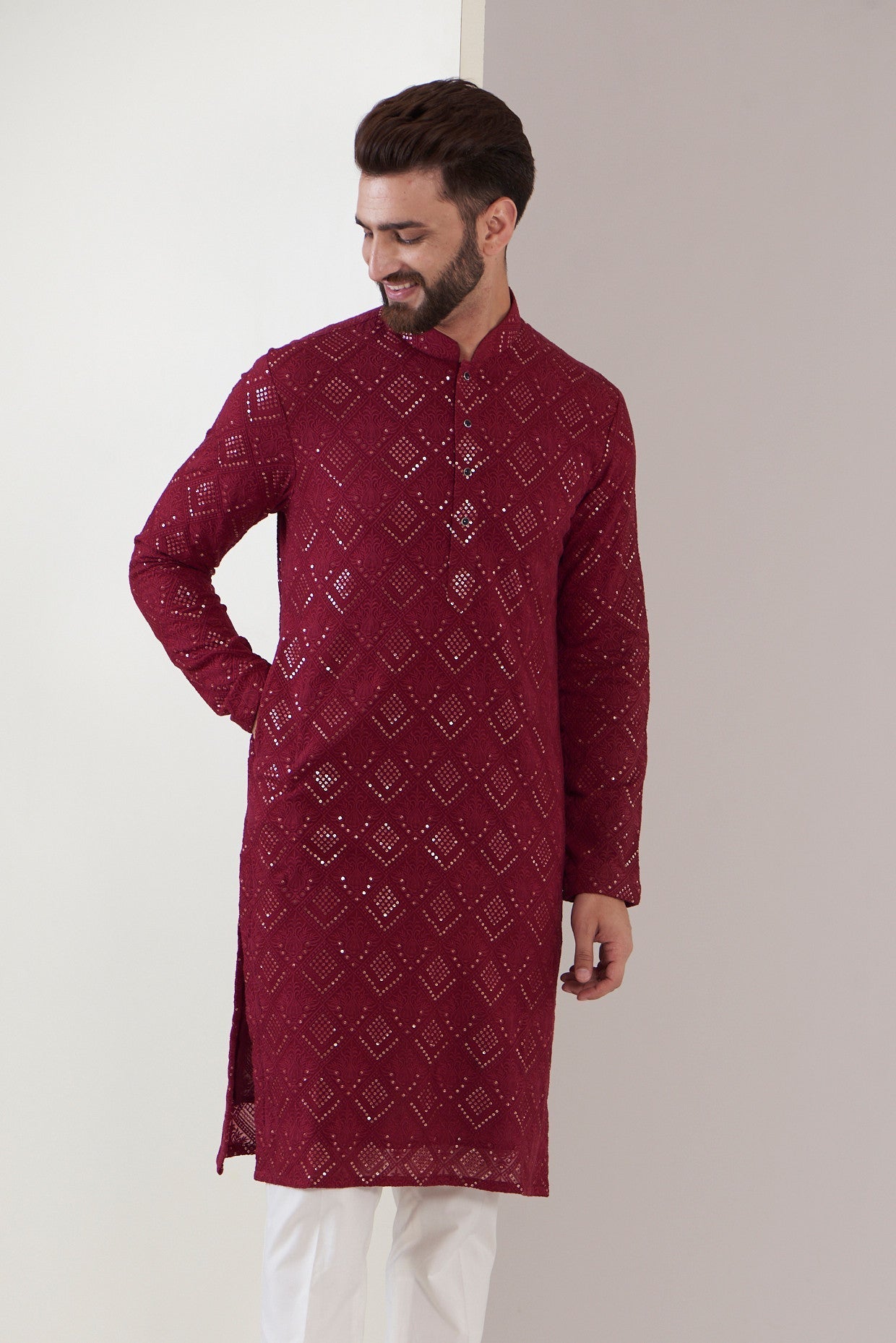 Elegant Maroon Chikankari Kurta for Women - Traditional Indian Embroidered Tunic - Perfect for Festivals, Weddings & Casual Wear