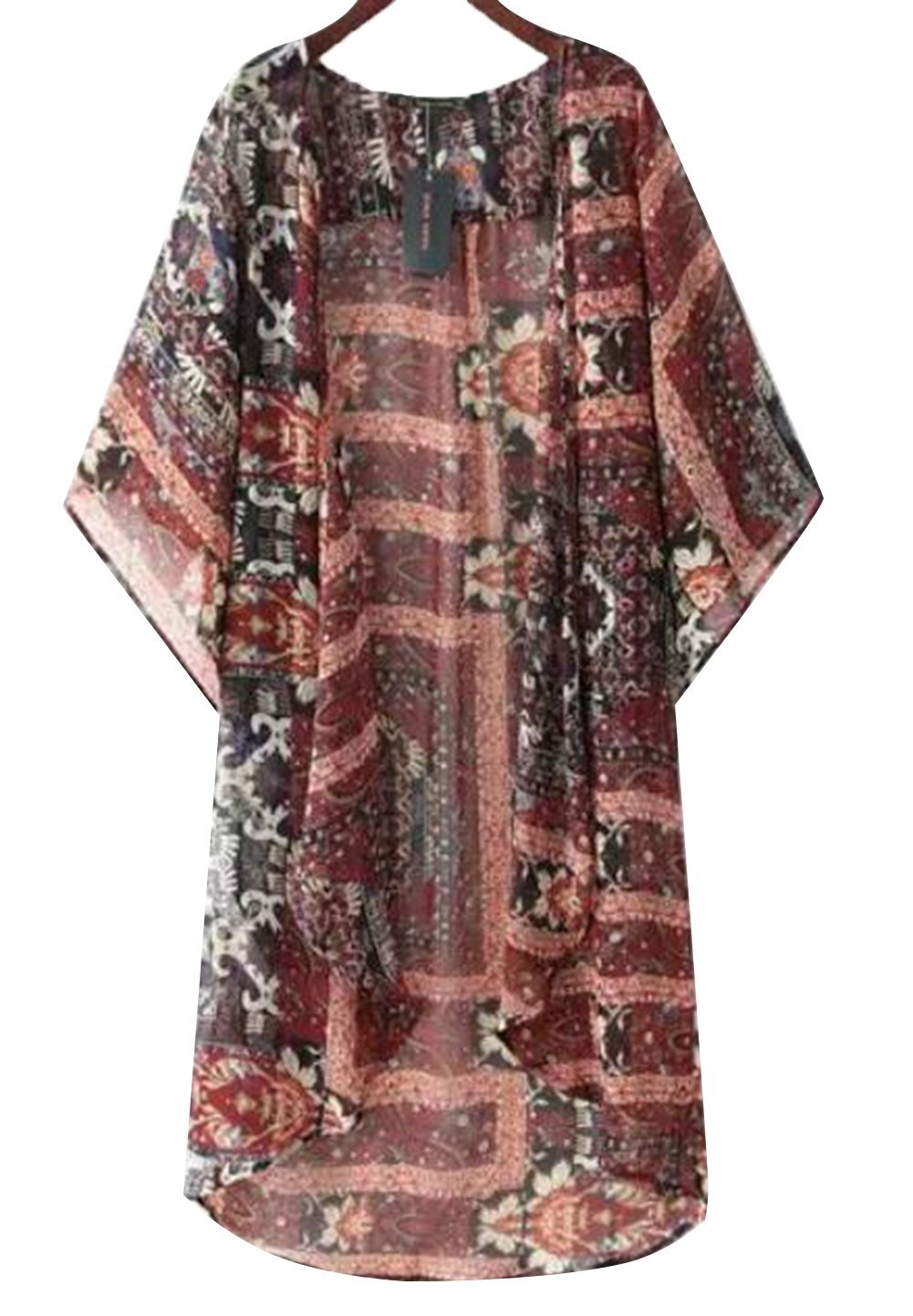 Vintage Printed Chiffon Shrug Cardigan - Lightweight Summer Cover-Up, Sun Protection Shawl for Beach, Wedding & Outdoor Activities