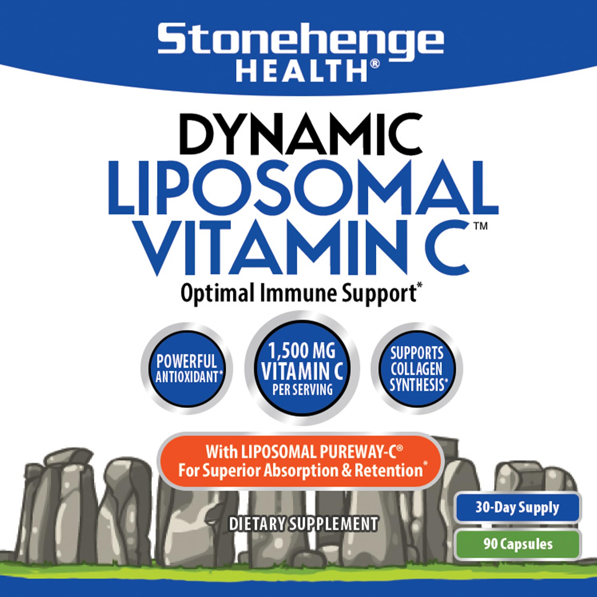 Dynamic Liposomal Vitamin C 1500mg - 90 Capsules - Non-GMO Sunflower Phospholipid Advanced Formula - Immune Support, Collagen Production & Brain Health Supplement - Ideal for Daily Wellness, Skin Care & Cognitive Function