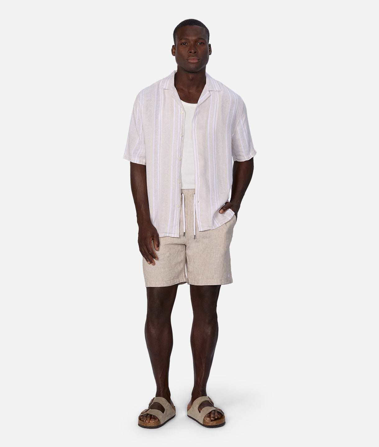 The Castino Short Sleeve Linen Shirt for Men - Breathable Summer Casual Shirt in Sand Ecru - Perfect for Beach Outings, Vacation Wear & Outdoor Activities