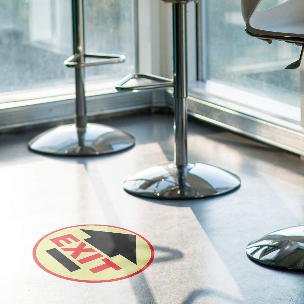 Black & Red Anti-Slip Exit Floor Decals - 36 Inch Round Industrial Safety Signs for Business & Warehouse (Ideal for Emergency Exits, Stairways, and Hazard Areas)