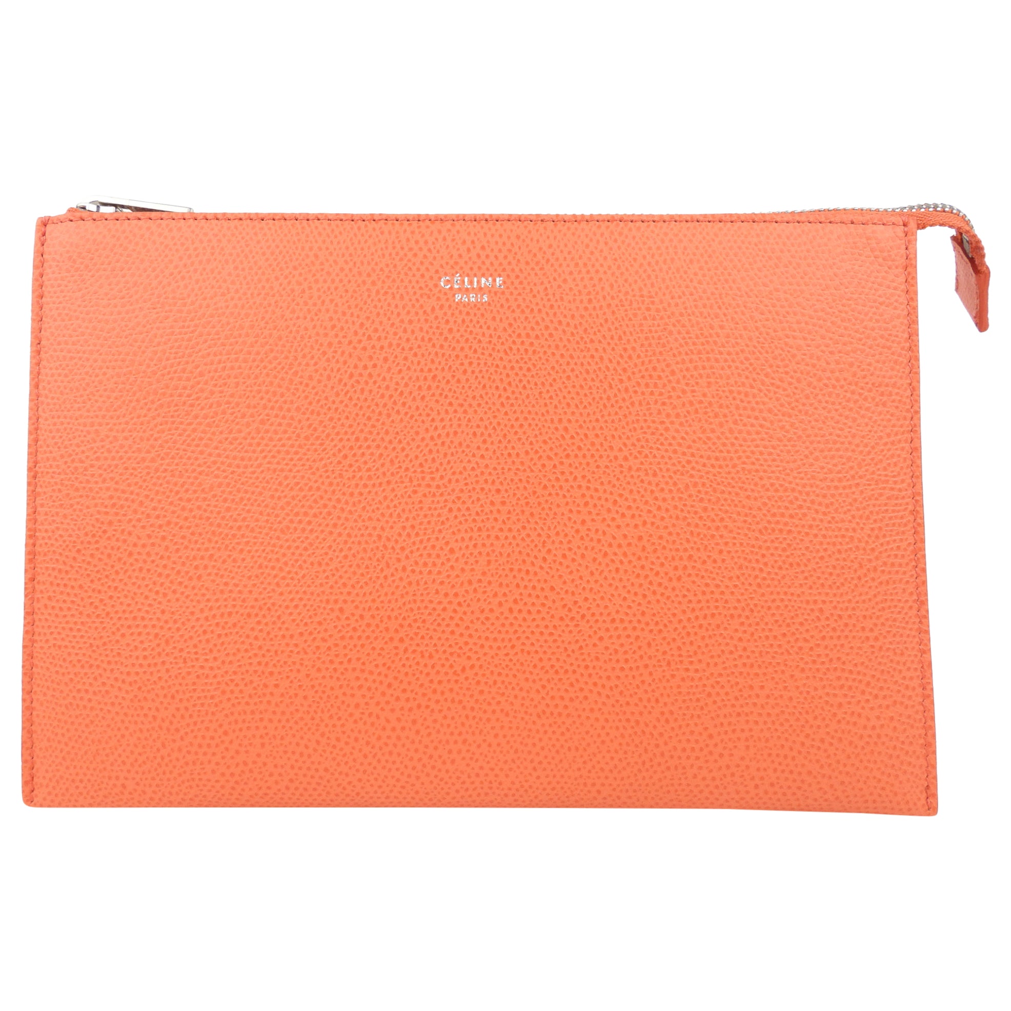 Celine Orange Pebble Grained Leather Trio Cosmetic Pouch | Luxury Makeup Bag Set | Perfect for Travel, Gift & Everyday Use
