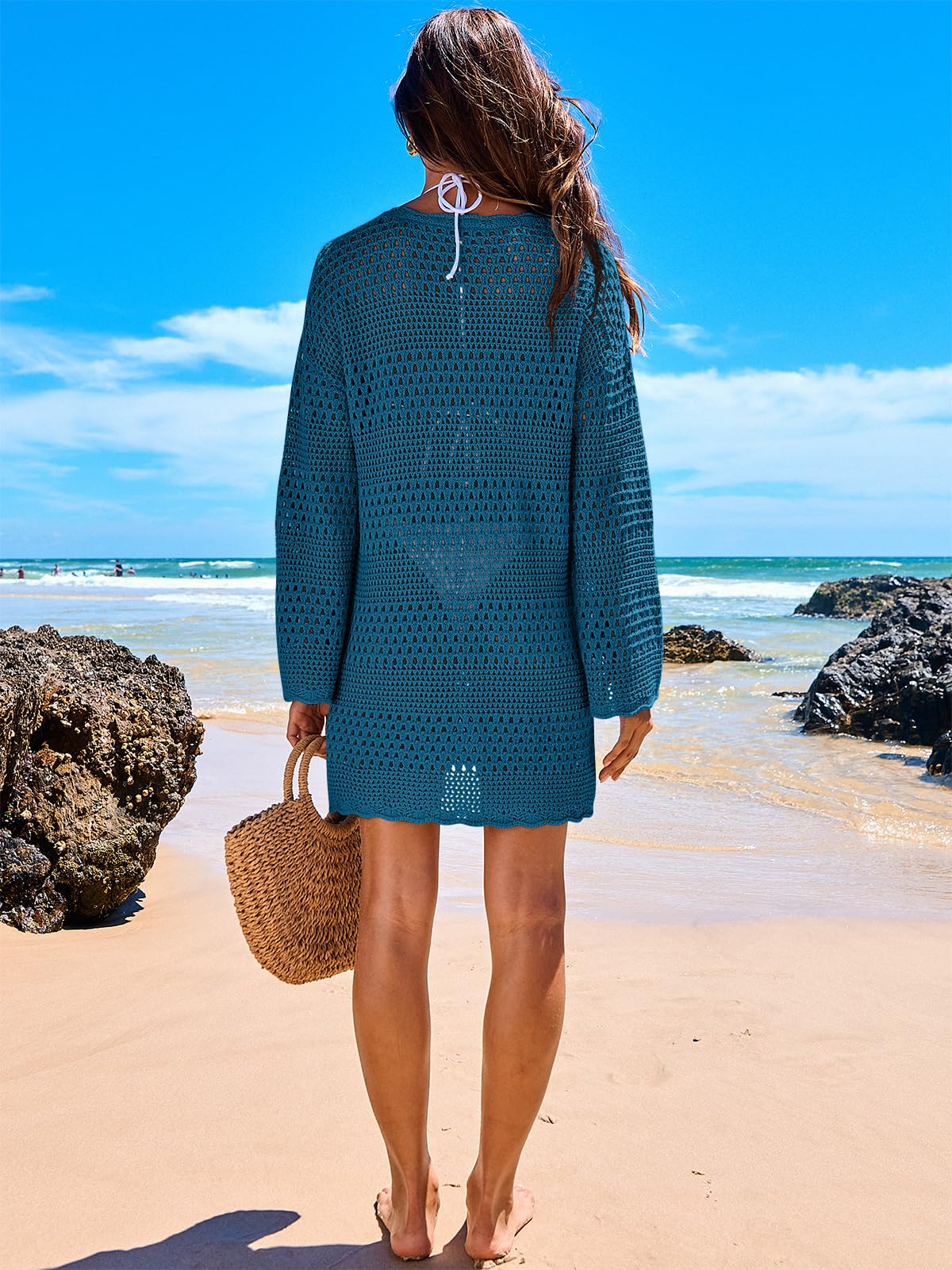 ANRABESS Women's Crochet Swim Cover Up - Sexy Mesh Knit Beach Dress for Summer 2025 | Bathing Suit Cover, Swimwear & Vacation Outfit | Perfect for Poolside, Beach Getaways & Tropical Vacations