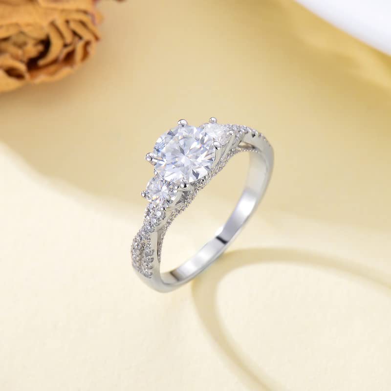 1.5 Carat (ctw) Moissanite Engagement Ring for Women - Platinum Plated Sterling Silver Wedding Band, Durable & Hypoallergenic - Perfect for Proposals, Anniversaries & Special Occasions