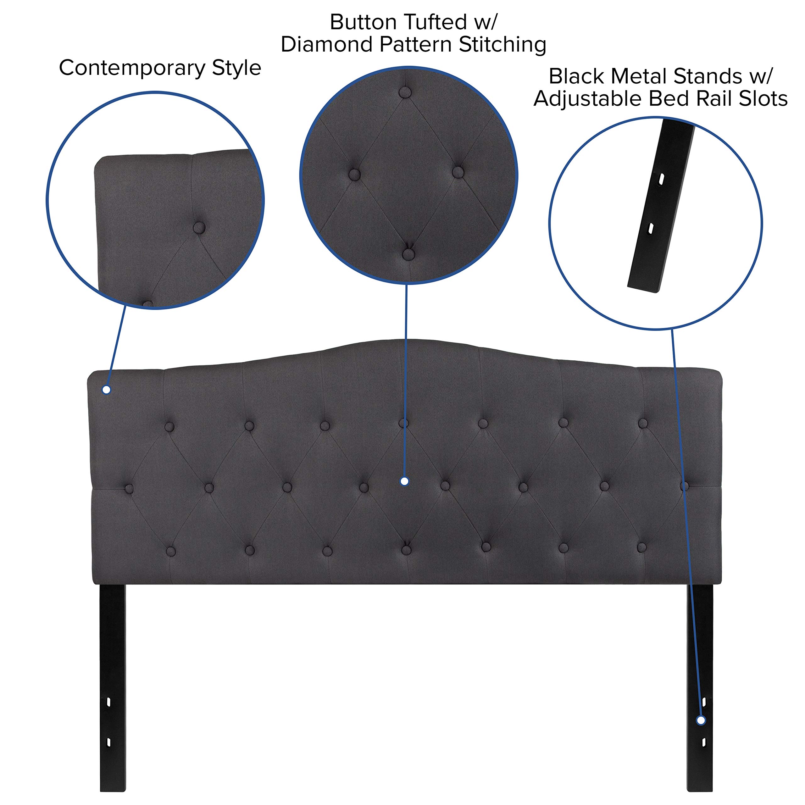 Flash Furniture Cambridge Tufted Upholstered Queen Size Headboard - Adjustable Height Dark Gray Fabric Bed Headboard for Master Bedroom, Guest Room & Home Decor