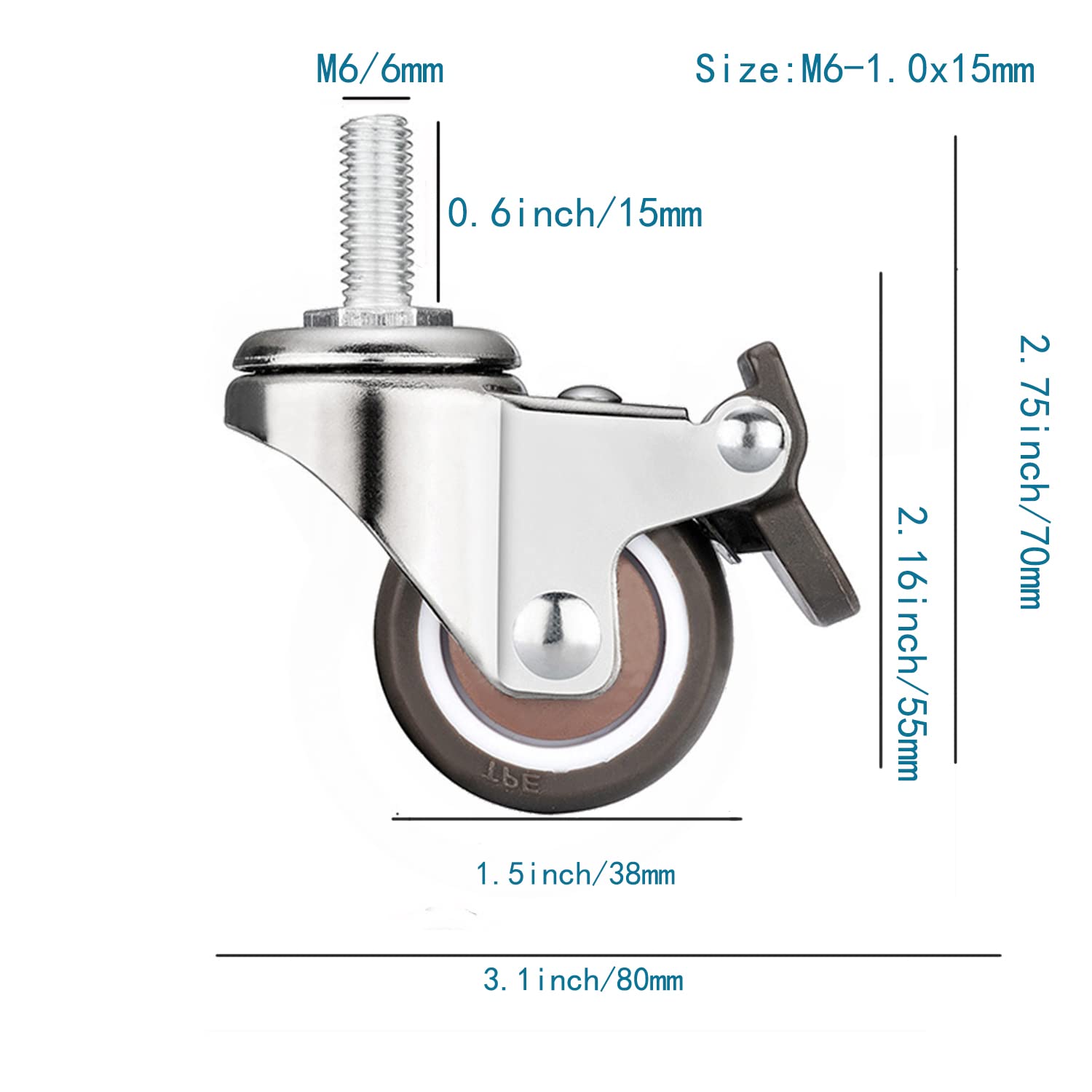 360 Degree Swivel Stem Casters with TPR Wheels - M6/M8/M10 Thread Industrial Castors for Carts, Furniture, Dolly & Workbench - Heavy Duty Smooth Rolling for Warehouses, Workshops & Home Use