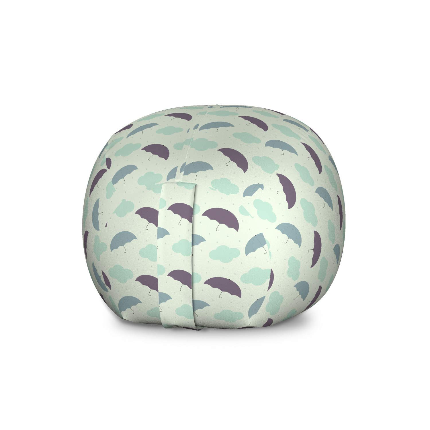 Ambesonne Pastel Storage Toy Bag Chair - Large Washable Organizer with Rainy Sky & Umbrella Design - Pale Green Multicolor Stuffed Animal Storage for Kids' Room, Nursery, or Playroom Decor