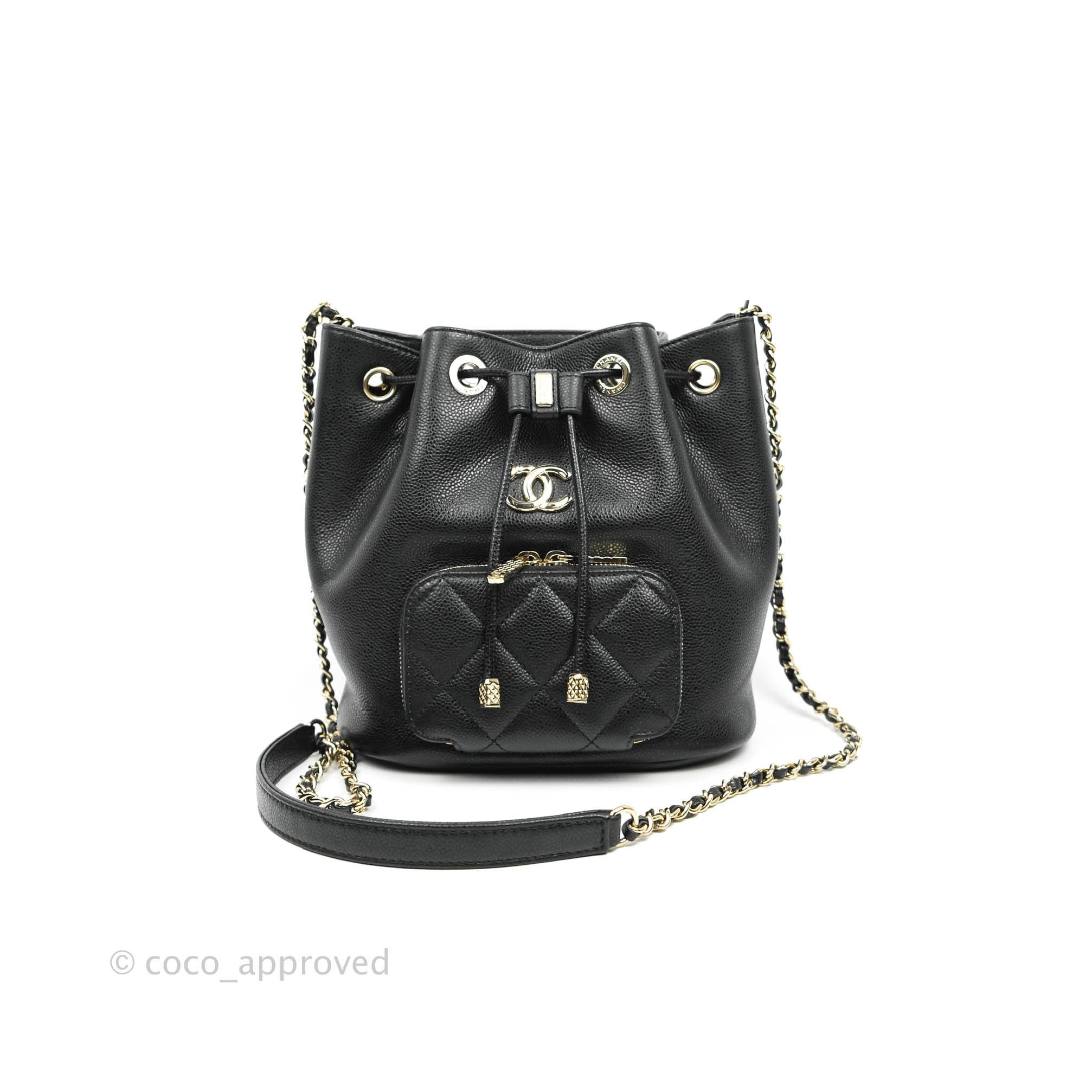 Chanel Business Affinity Drawstring Bucket Bag in Black Caviar Leather with Gold Hardware - Perfect for Work, Travel & Everyday Luxury