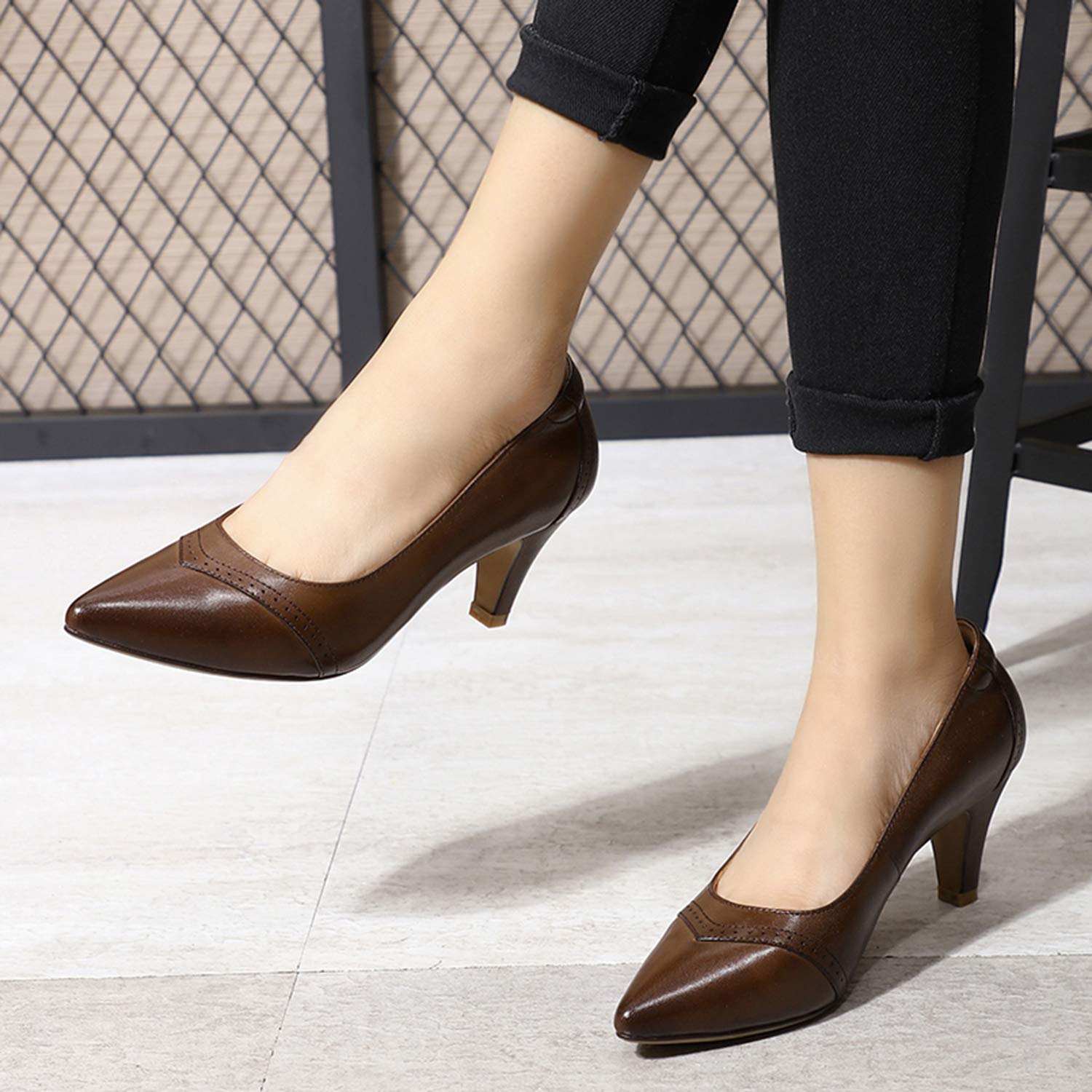 Mona Flying Women's Leather Pointed Toe Dress Pumps - Comfortable High Heel Office Work Shoes for Ladies | Professional Business Attire & Formal Occasions