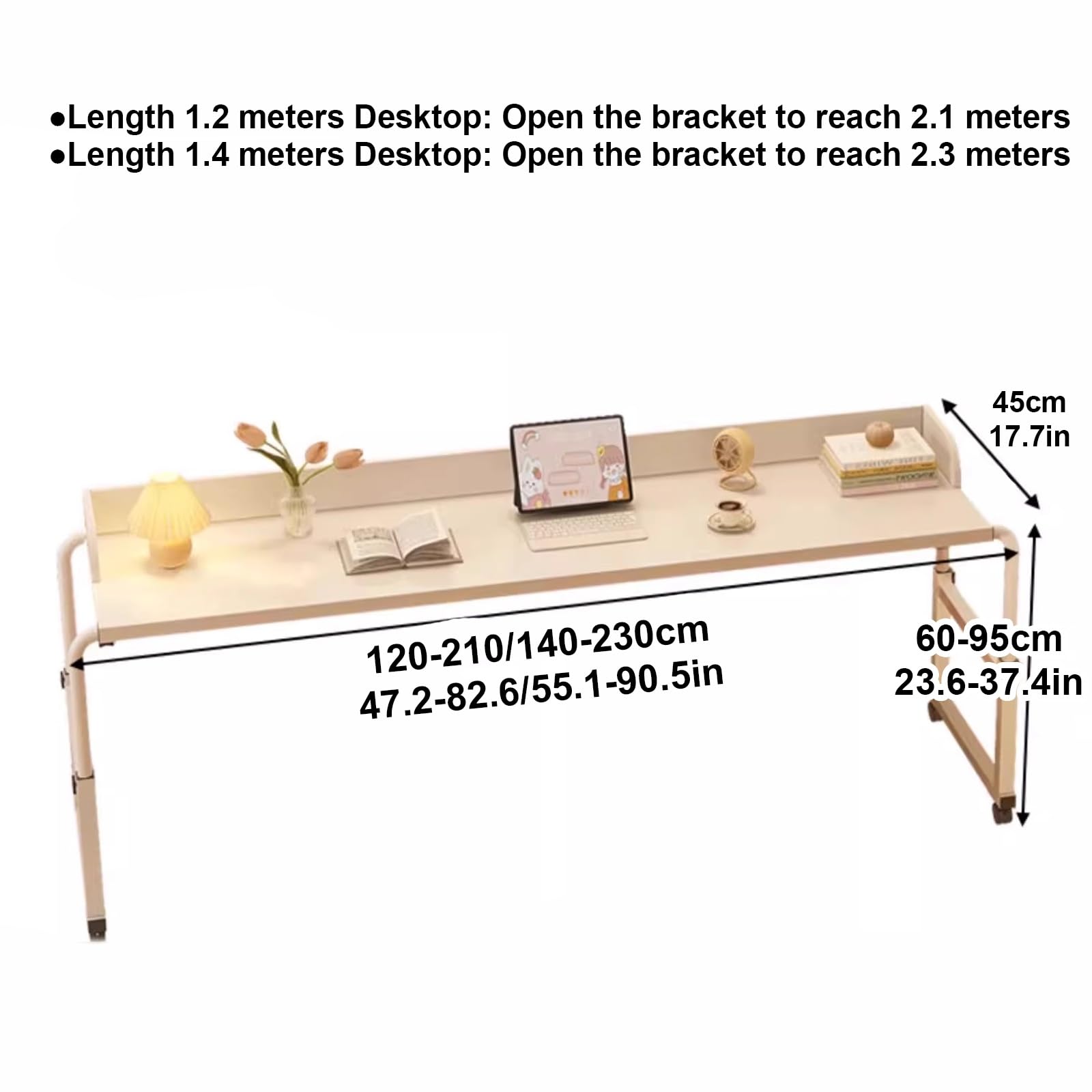 Adjustable Overbed Table with Wheels - King Size Rolling Tray Desk for Laptop, Writing, and Dining - Wooden Overbed Desk for Living Room, Bedroom, and Hospital Use