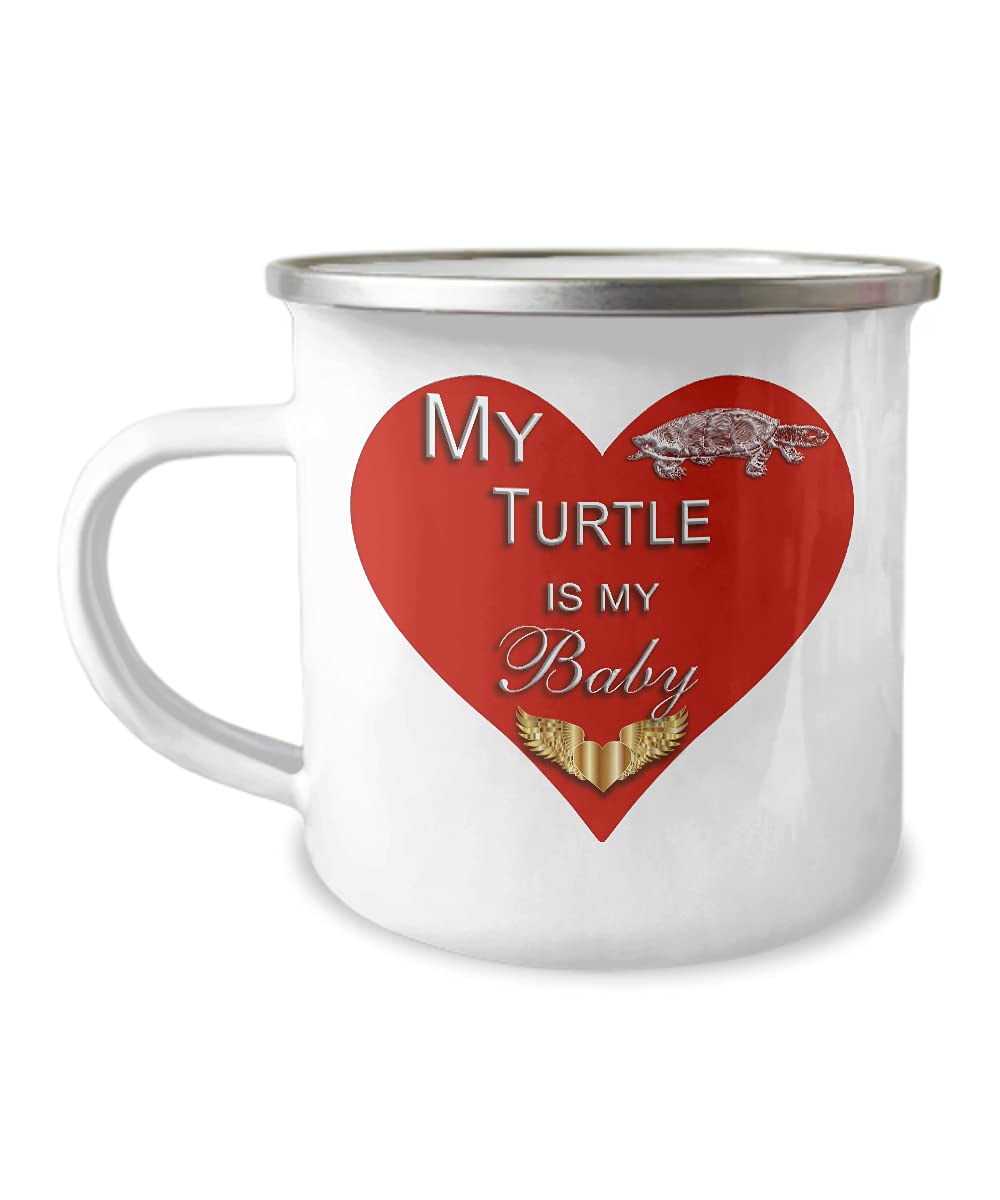 Turtle-Themed 12oz Enameled Stainless Steel Coffee Mug - Perfect Gift for Reptile Lovers, Pet Owners, Moms & Dads - My Reptile Is My Baby Gold Heart Design - Great for Hot Coffee, Tea, Hot Chocolate & Camping Trips