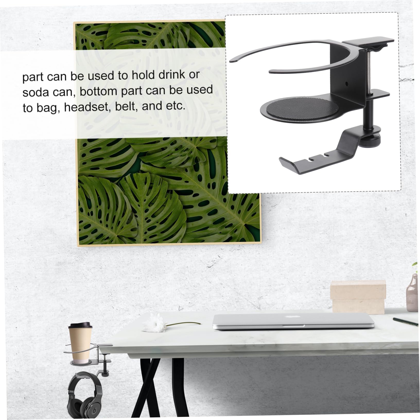 4-Pack Homoyoyo Headphone Stand with Cup Holder - Durable Metal Headset Bracket for Computer Desk, Gaming Setup & Office Organization - Perfect for Gamers, Streamers & Workspace Accessories