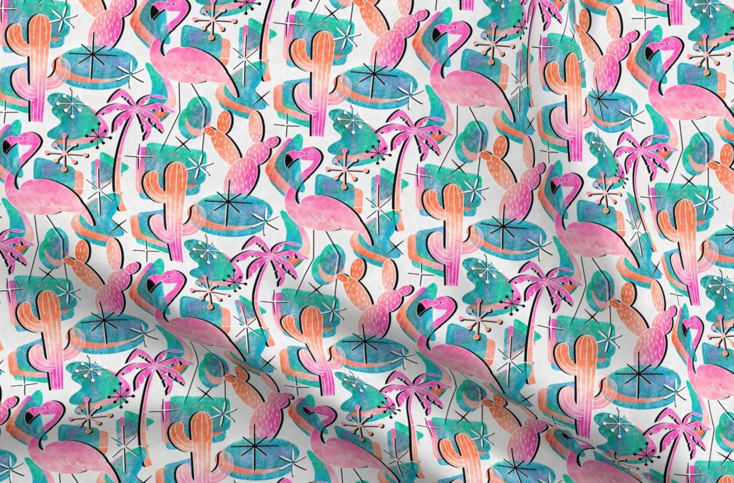 Vintage Summer Vacation Flamingo Printed Minky Fabric Fat Quarter - Cheerful Colorful Flamingos Design for Sewing Baby Blankets, Quilt Backing & Plush Toys - Perfect for Summer Pool Party Decor, DIY Crafts & Home Decor Projects