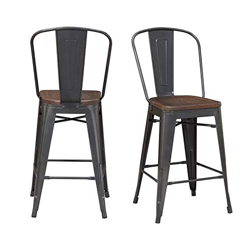 BOWERY HILL 2-Pack Gray Bar Stools - Counter Height Swivel Stools with Padded Seat for Kitchen Island, Breakfast Bar & Home Decor