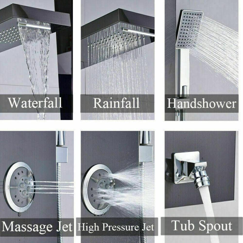 Black Rainfall Waterfall Combo Faucet Shower Panel Tower with Body Jets - Massage System for Luxury Bathroom Spa Experience