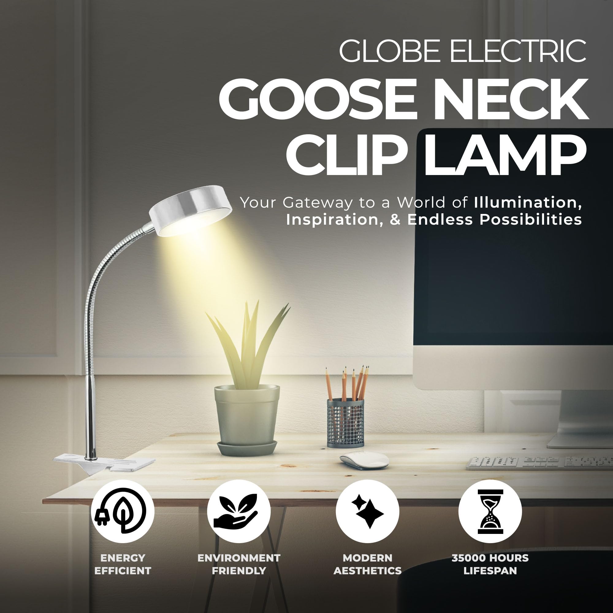 Globe Electric 12650 Adjustable LED Clip Desk Lamp - 5.24