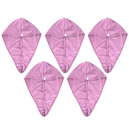 Euskara Homes 5-Pack Anti-Friction Hair Drying Cap - Microfiber Hair Towel Wrap for Women & Men - Light Purple for Home, Travel & Salon Use