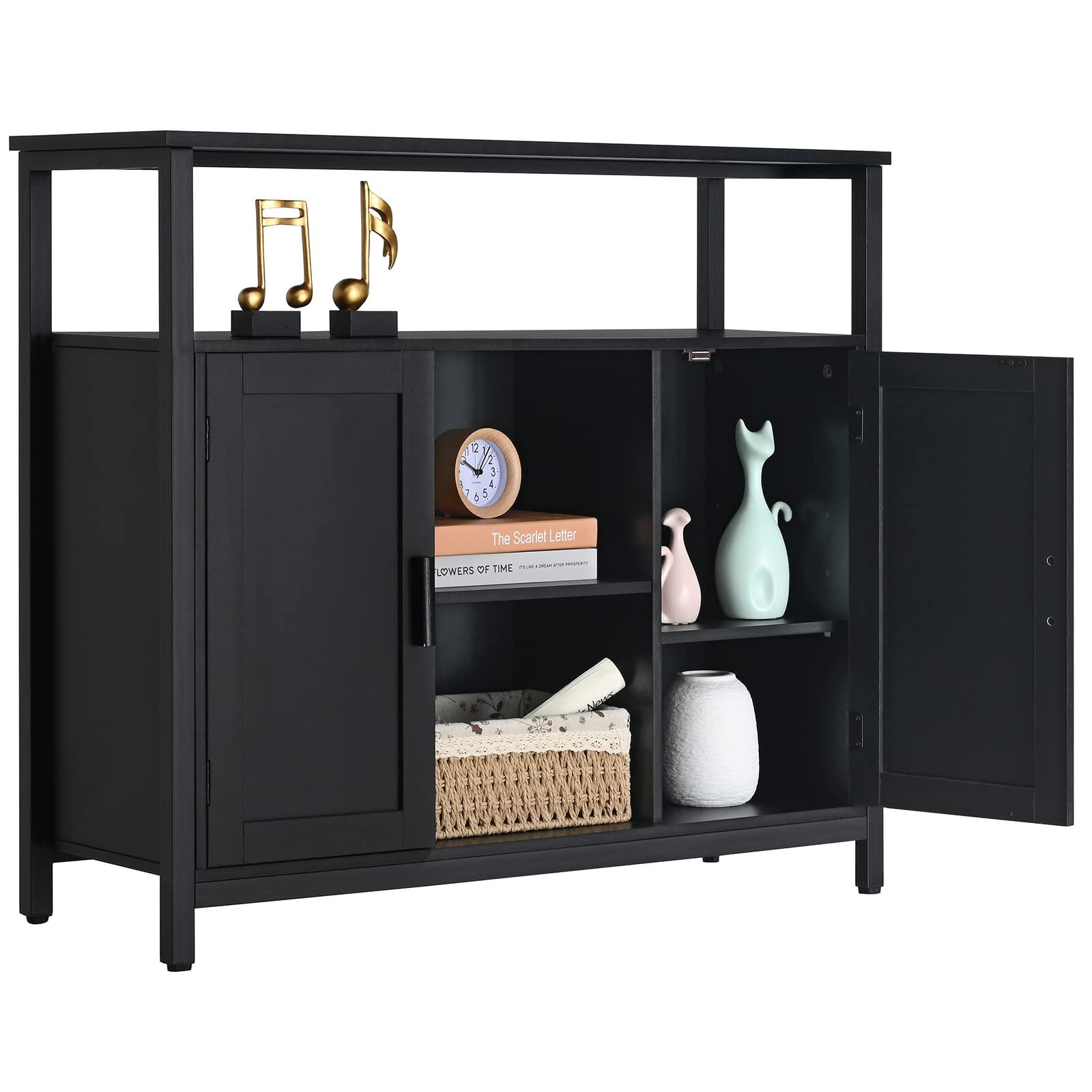USIKEY 2-Door Storage Cabinet - Kitchen Buffet Cabinet with Adjustable Shelves, Dark Black Sideboard for Living Room & Dining Room - Perfect for Home Organization & Extra Storage Space