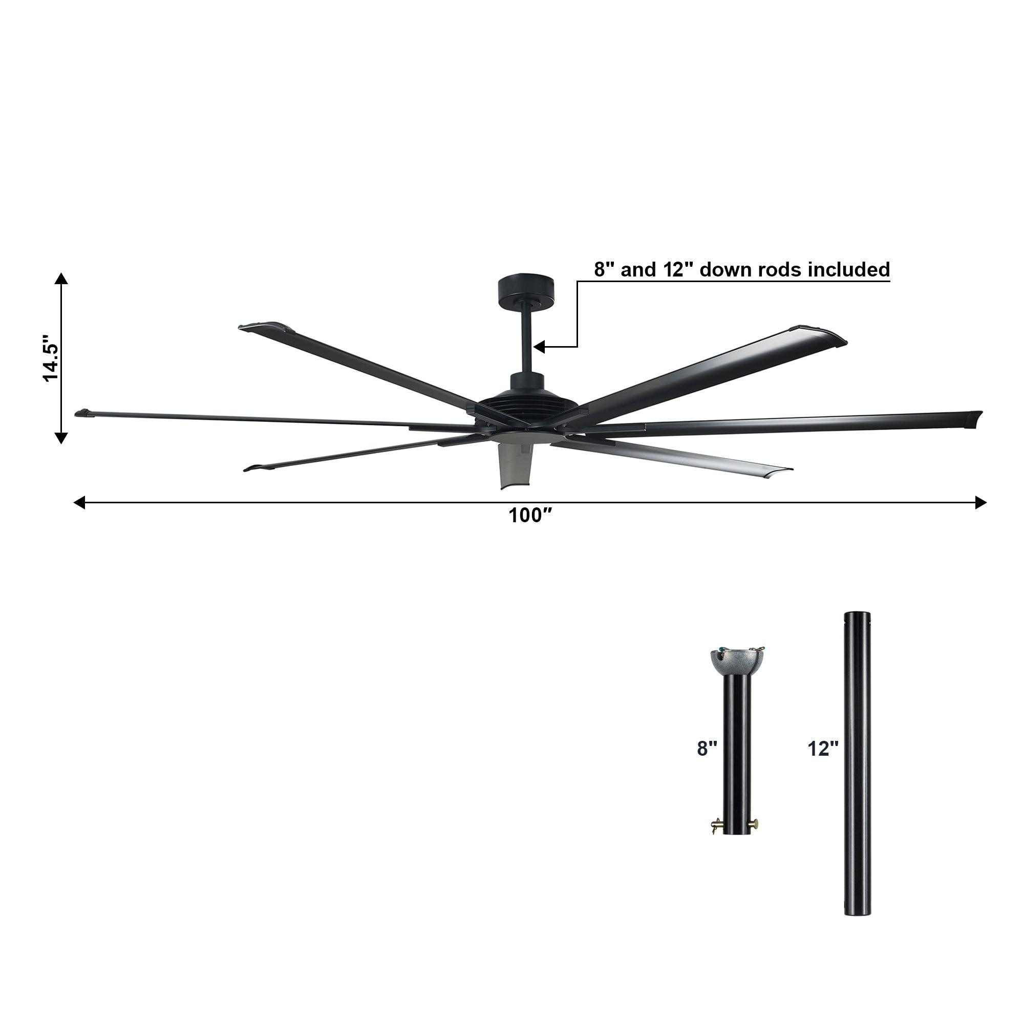 84 Inch & 100 Inch Large Ceiling Fan with Remote Control - Energy Efficient Quiet DC Motor for Living Room, Bedroom, Patio Outdoor Use
