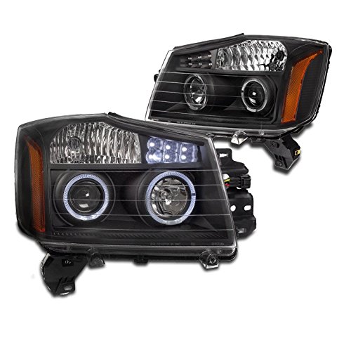 Halo LED Projector Headlights - Black - Compatible with 2004-2014 Nissan Titan & 2004-2007 Nissan Armada - High Performance Car Lighting for Night Driving & Off-Road Adventures