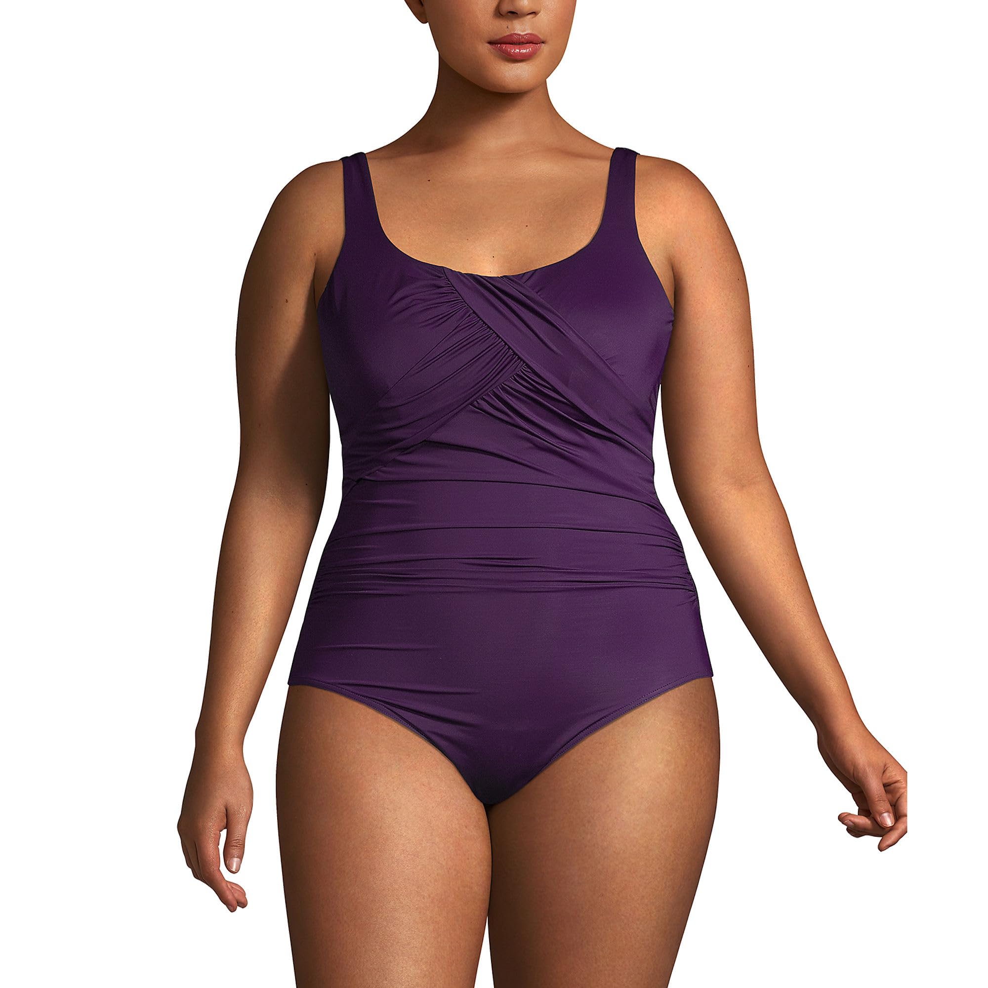 Lands' End Women's Slender Carmela Underwire One Piece Swimsuit - Plus Size DD Cup in Blackberry | Perfect for Beach Vacations, Pool Parties & Summer Getaways