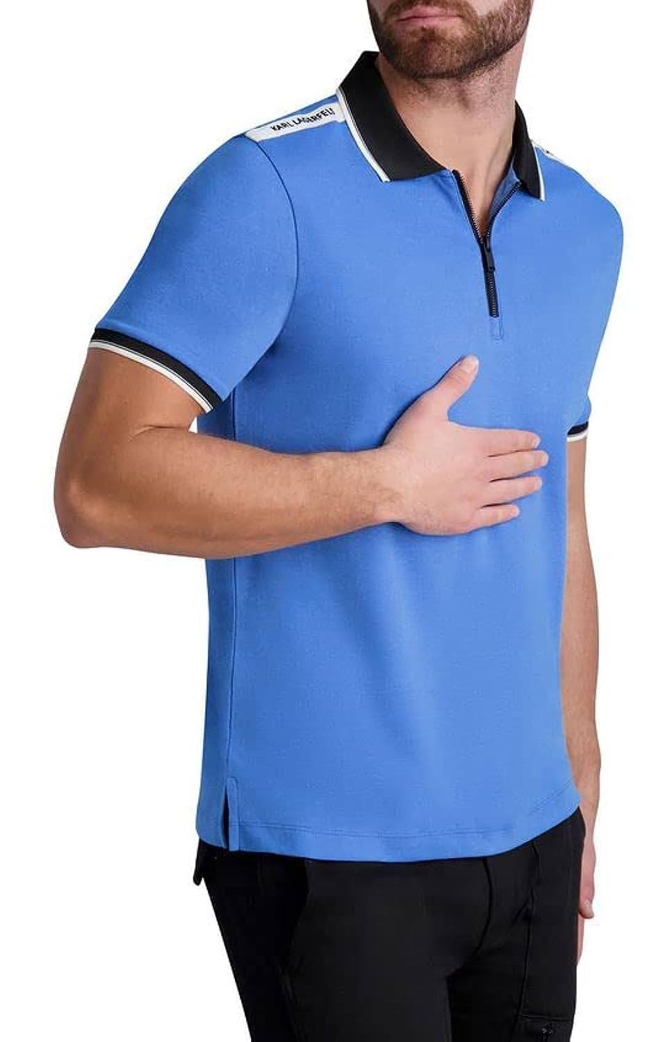 KARL LAGERFELD Men's Slim Fit Polo Shirt Half Zip Pullover with Logo Tape - Cotton Blend Casual Top for Work, Golf & Everyday Wear